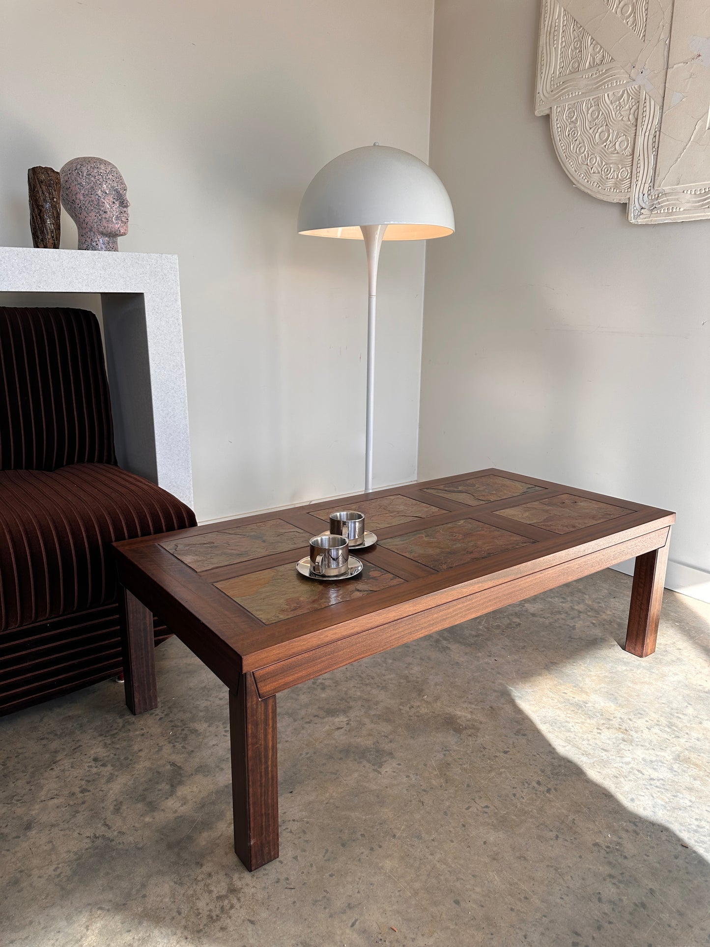 Vintage Mid-Century Rainbow Slate & Timber Coffee Table
