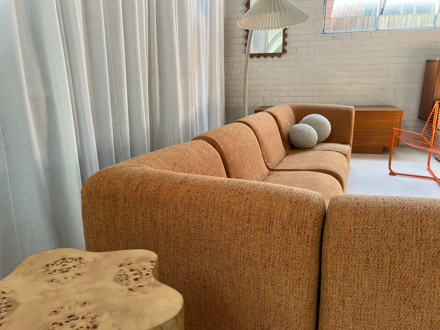 Bespoke Vintage Boucle Curved Modular Sofa