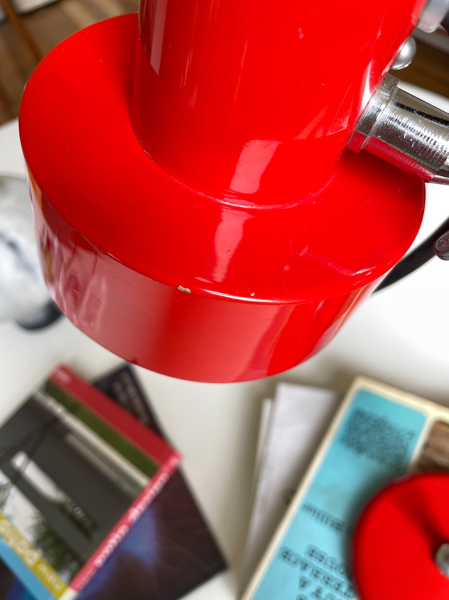 Mid Century red enamel desk lamp