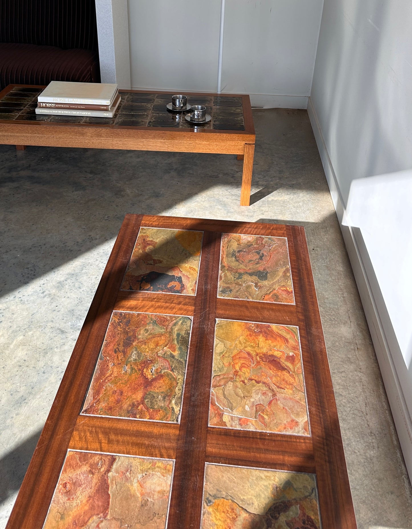 Vintage Mid-Century Rainbow Slate & Timber Coffee Table