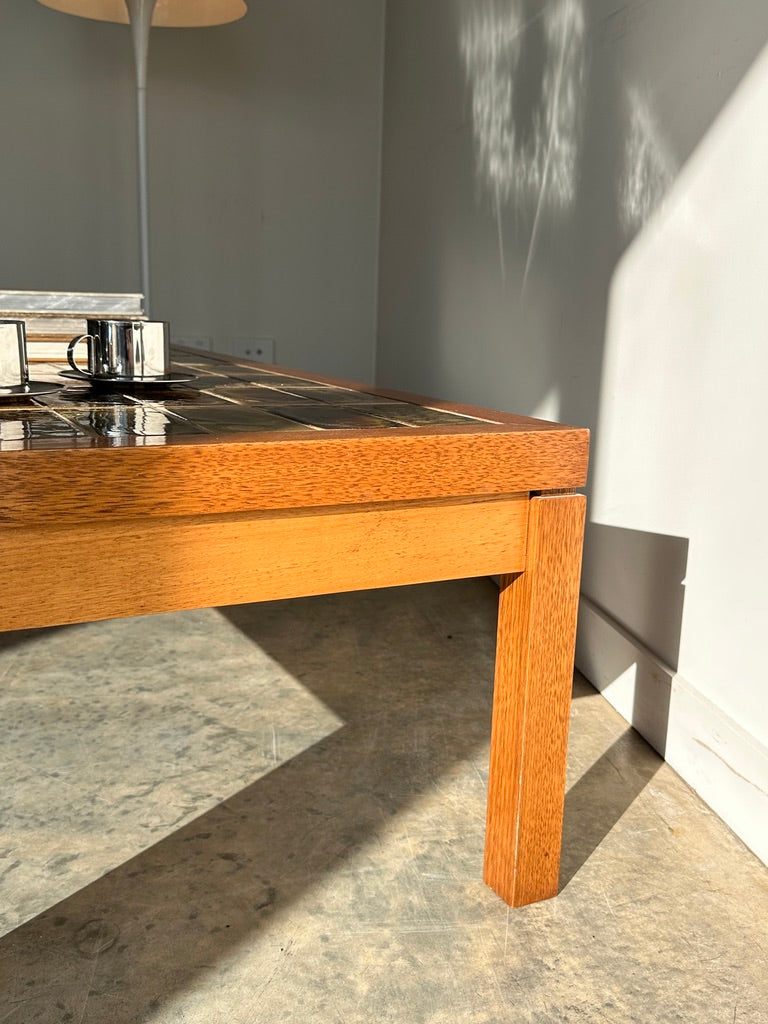 Vintage Mid-Century Green Tile & Timber Coffee Table