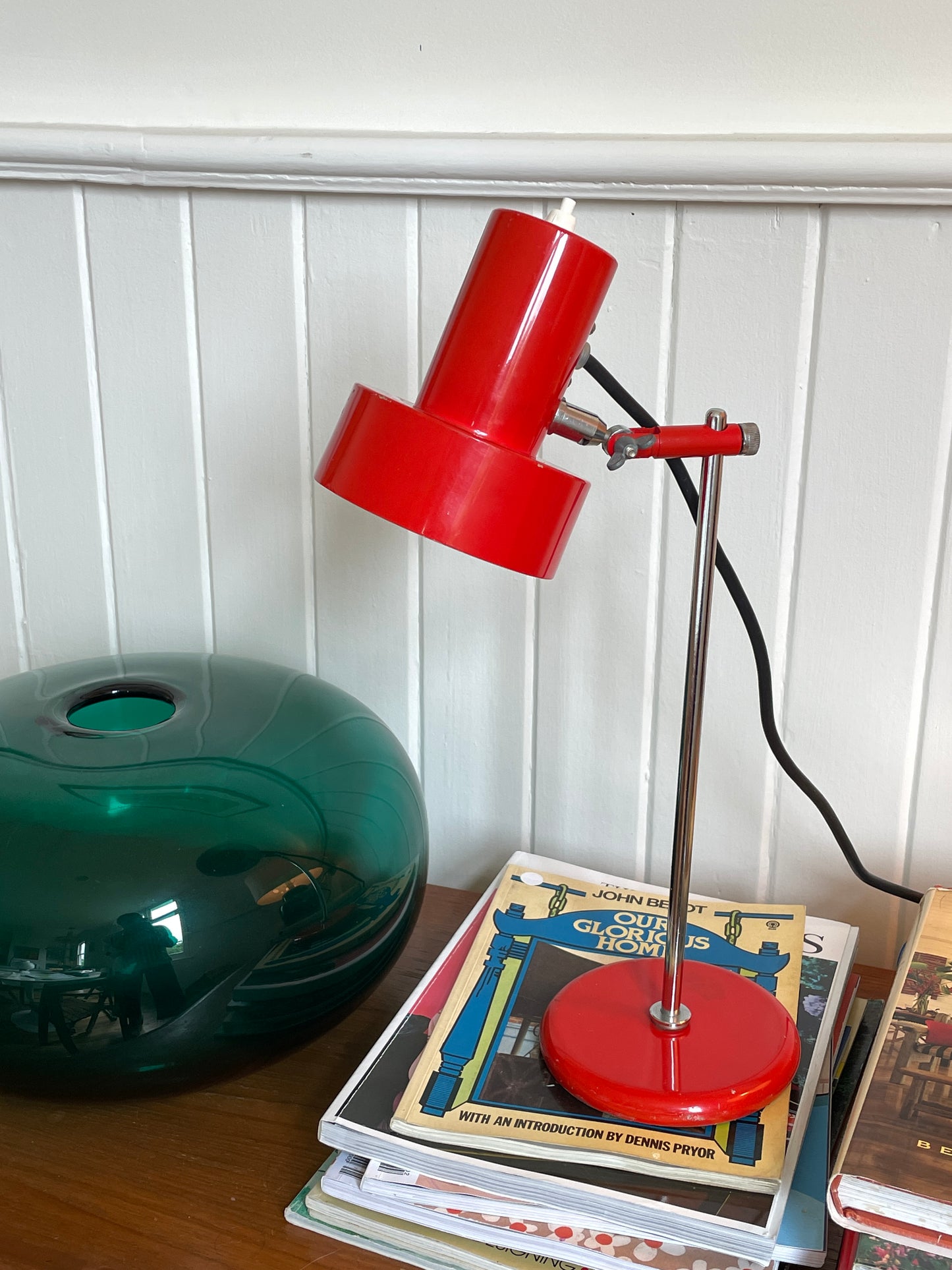 Mid Century red enamel desk lamp