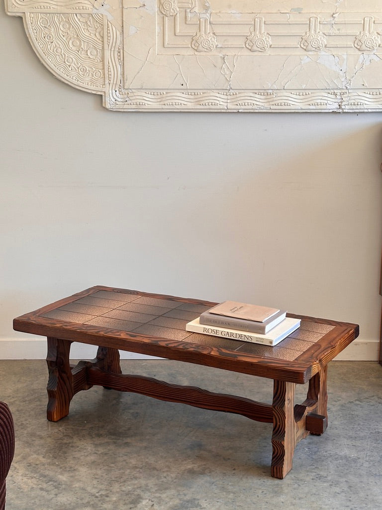Vintage Retro Tile & Cedar Coffee Table - Spanish Revival