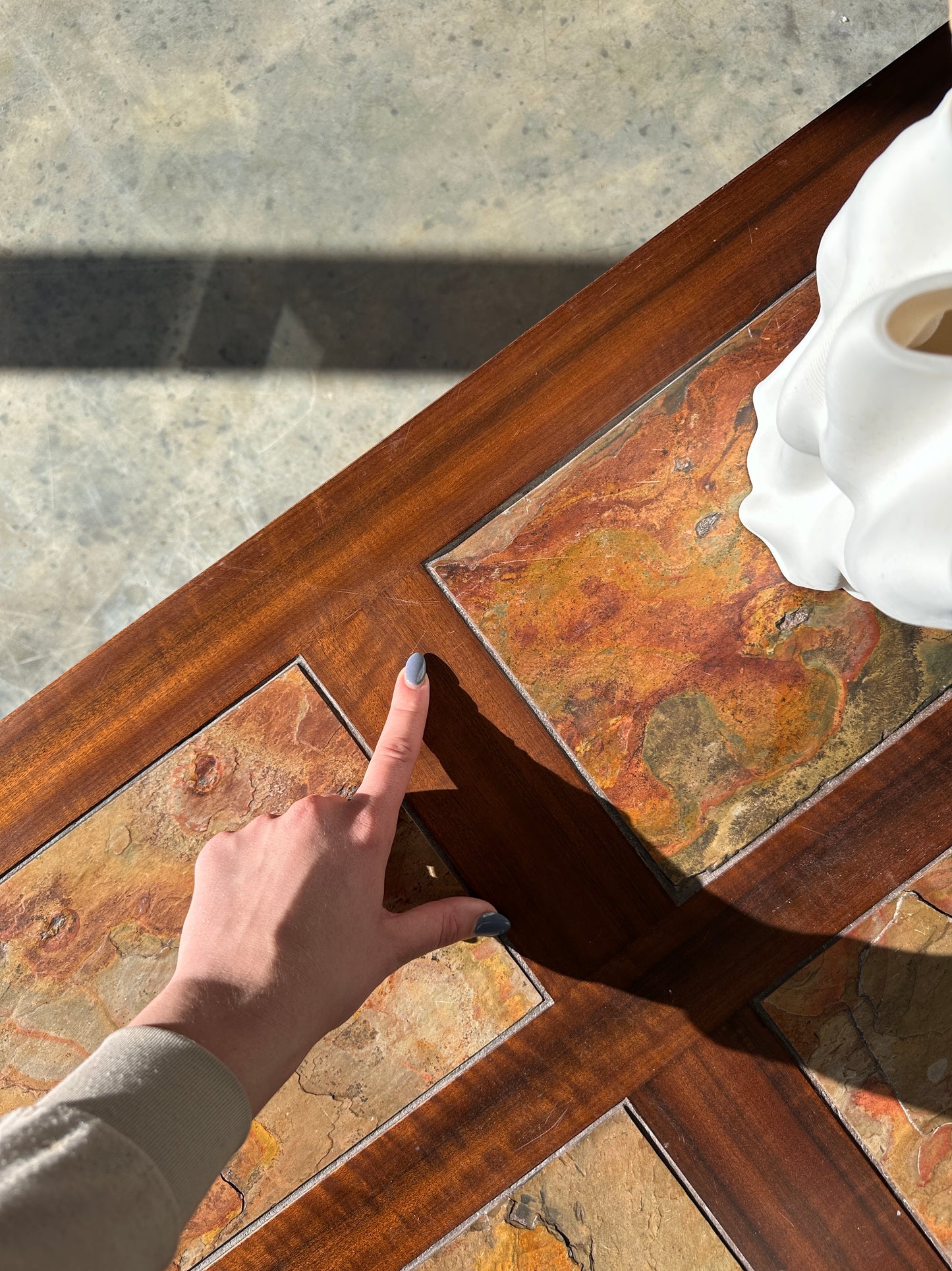 Vintage Mid-Century Rainbow Slate & Timber Coffee Table