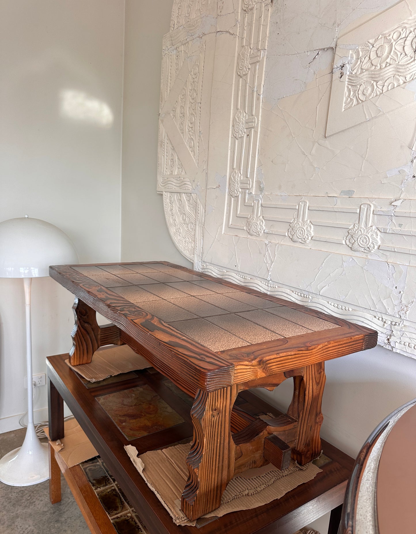 Vintage Retro Tile & Cedar Coffee Table - Spanish Revival
