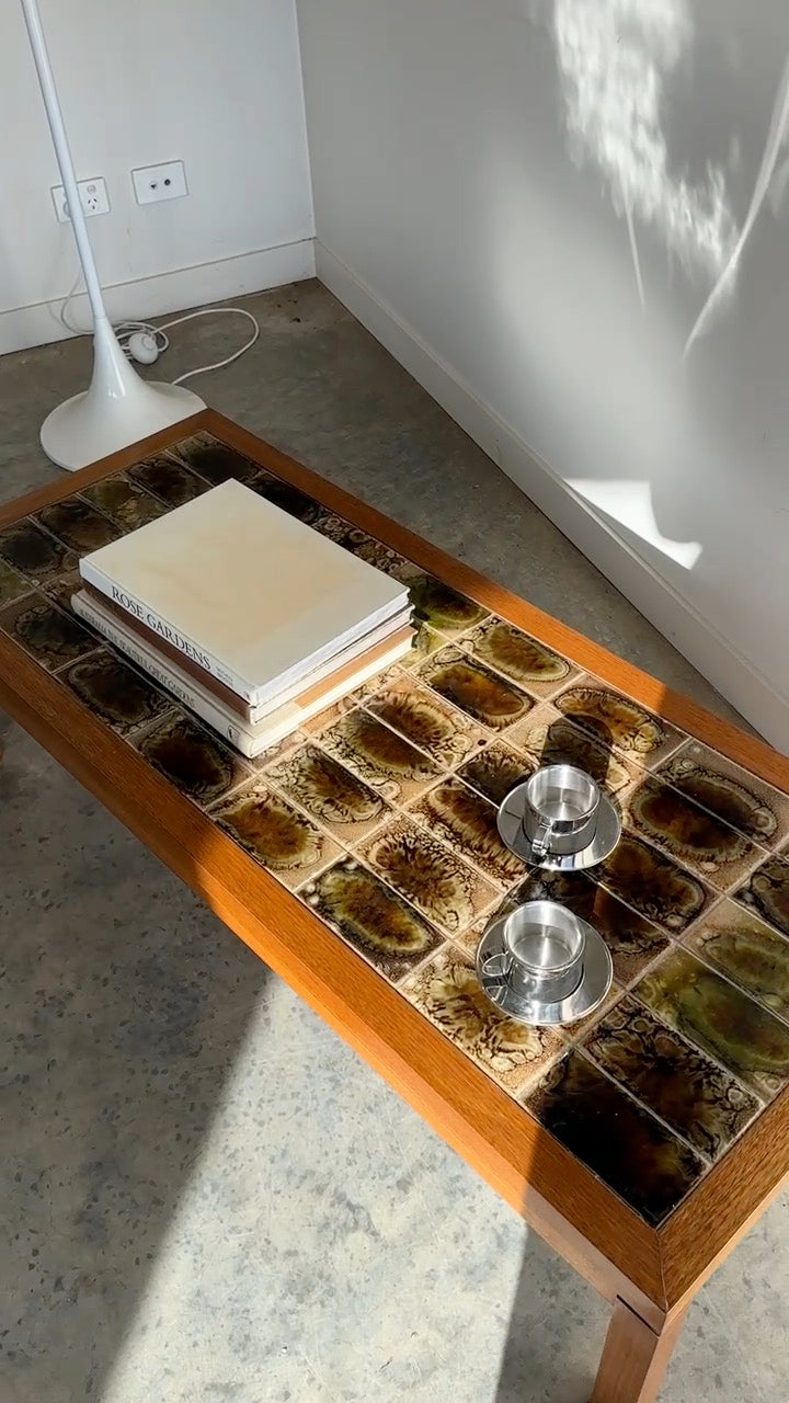 Vintage Mid-Century Green Tile & Timber Coffee Table
