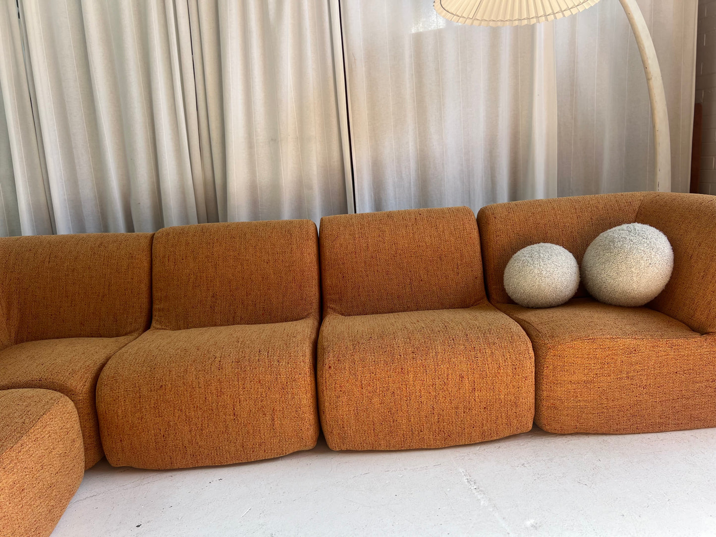 Bespoke Vintage Boucle Curved Modular Sofa