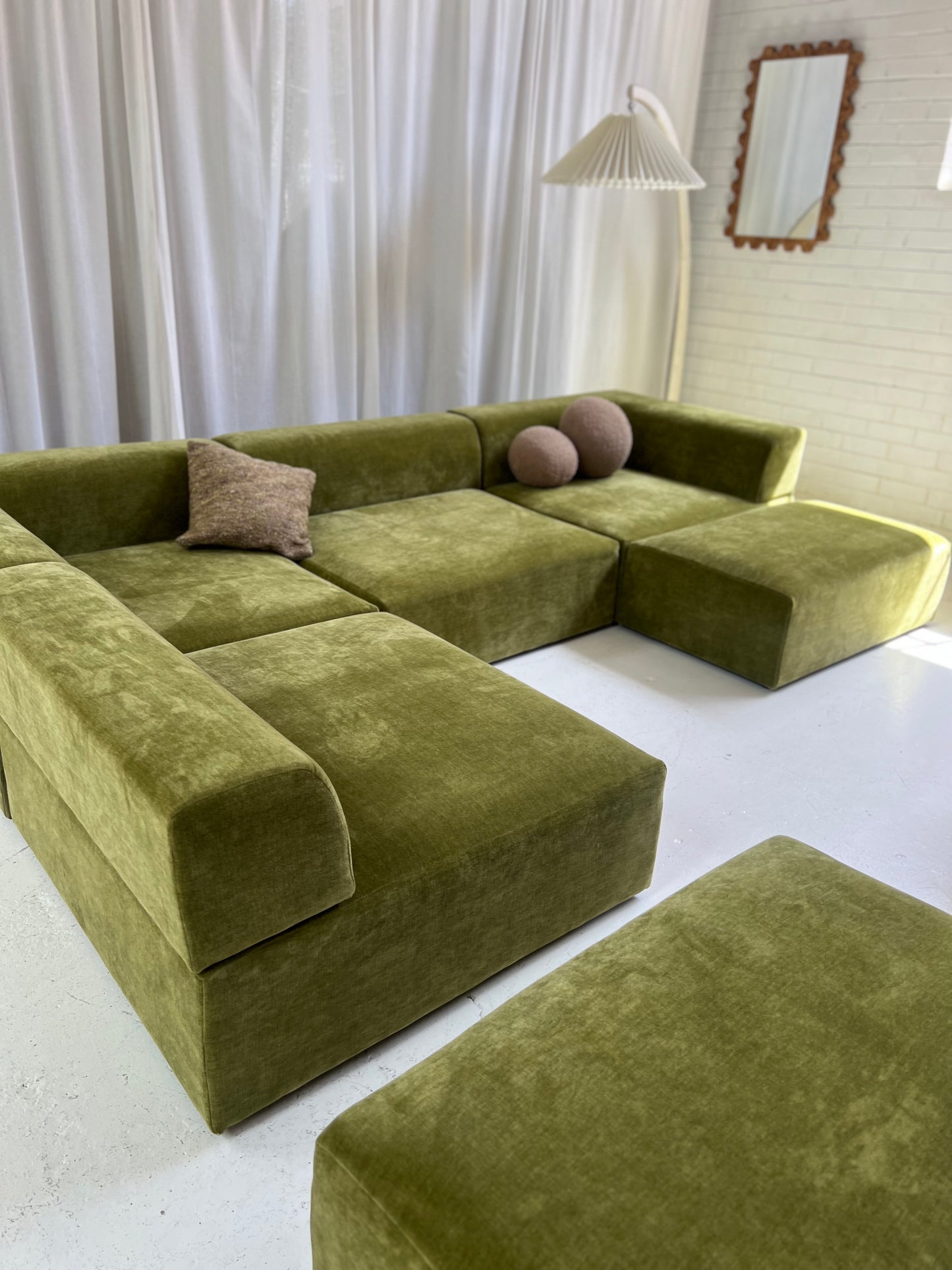 Bespoke Large Olive Velvet Modular Sofa Set