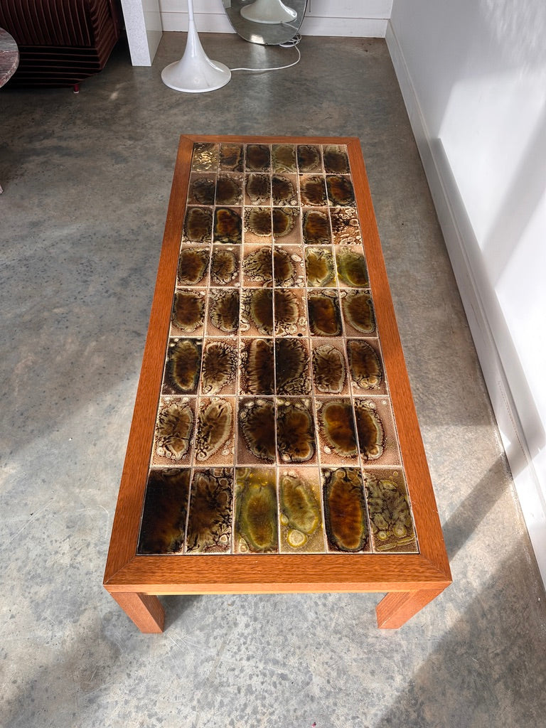 Vintage Mid-Century Green Tile & Timber Coffee Table