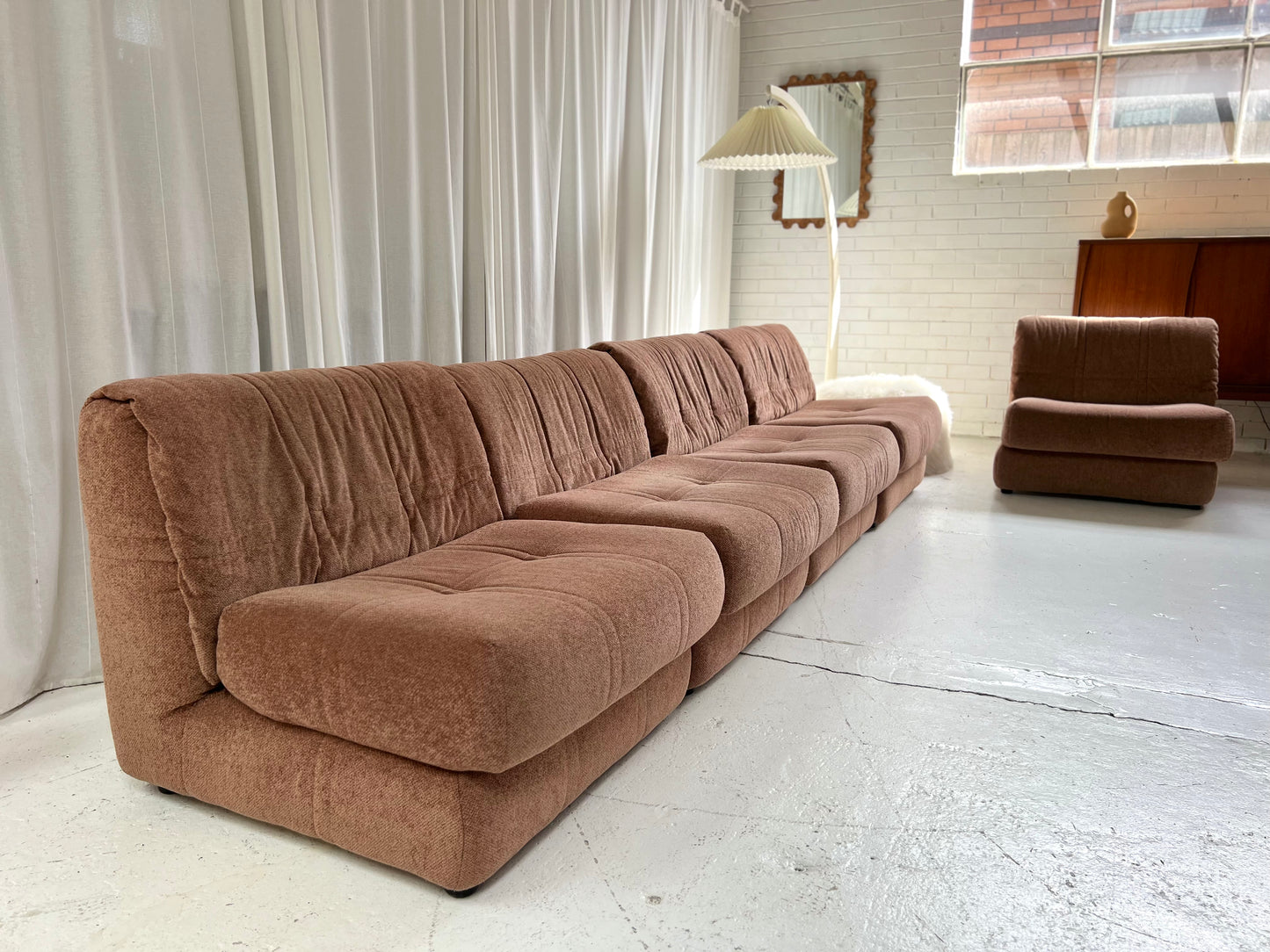 Vintage Dusty Pink Chenille Modular Sofa