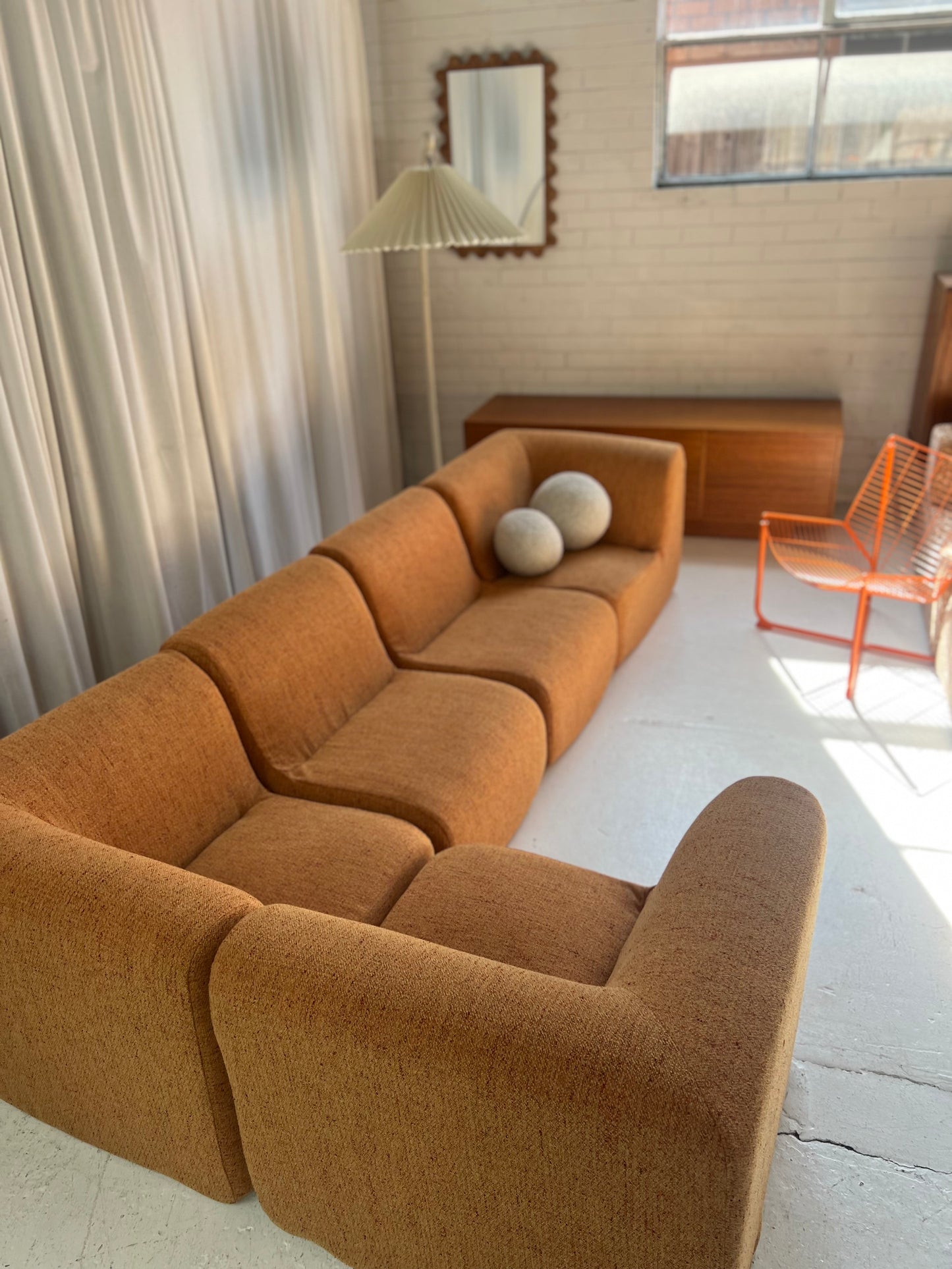 Bespoke Vintage Boucle Curved Modular Sofa