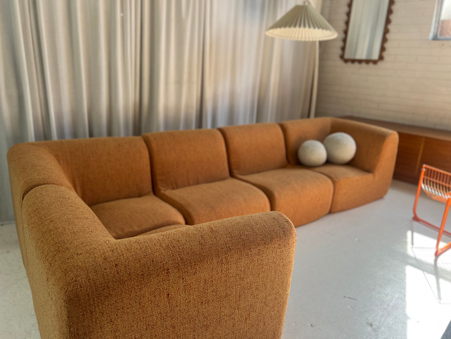 Bespoke Vintage Boucle Curved Modular Sofa