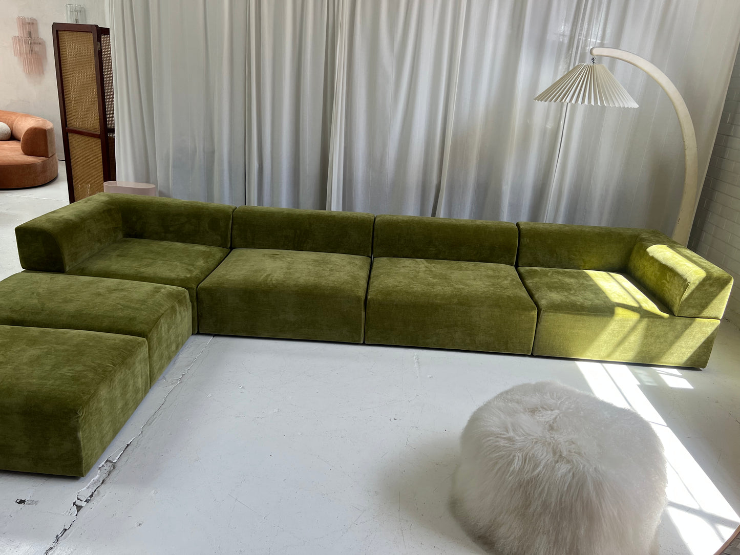 Bespoke Large Olive Velvet Modular Sofa Set