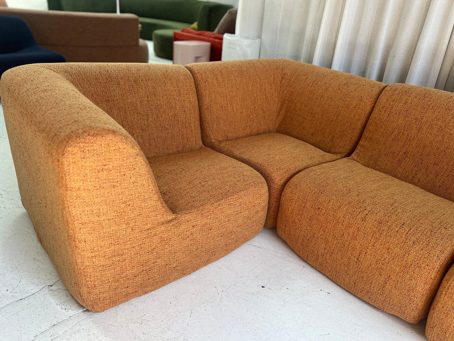 Bespoke Vintage Boucle Curved Modular Sofa