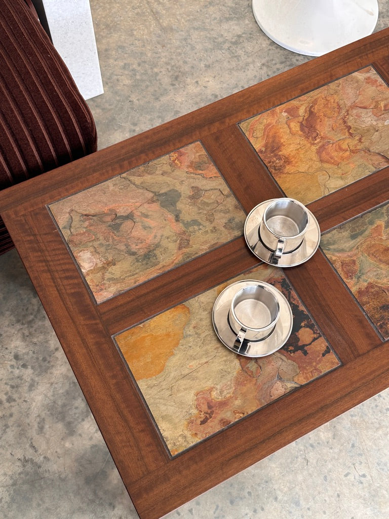 Vintage Mid-Century Rainbow Slate & Timber Coffee Table
