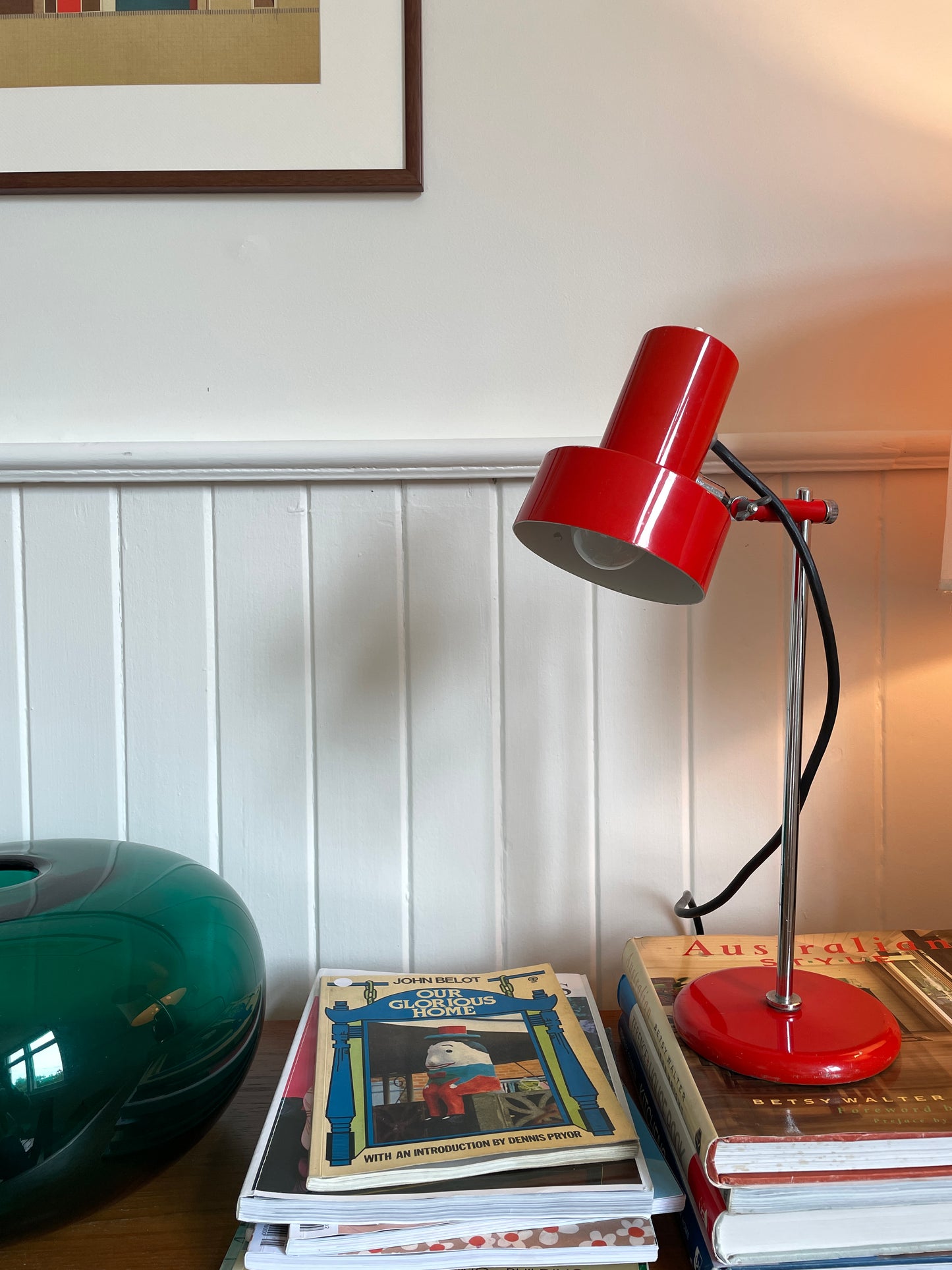 Mid Century red enamel desk lamp