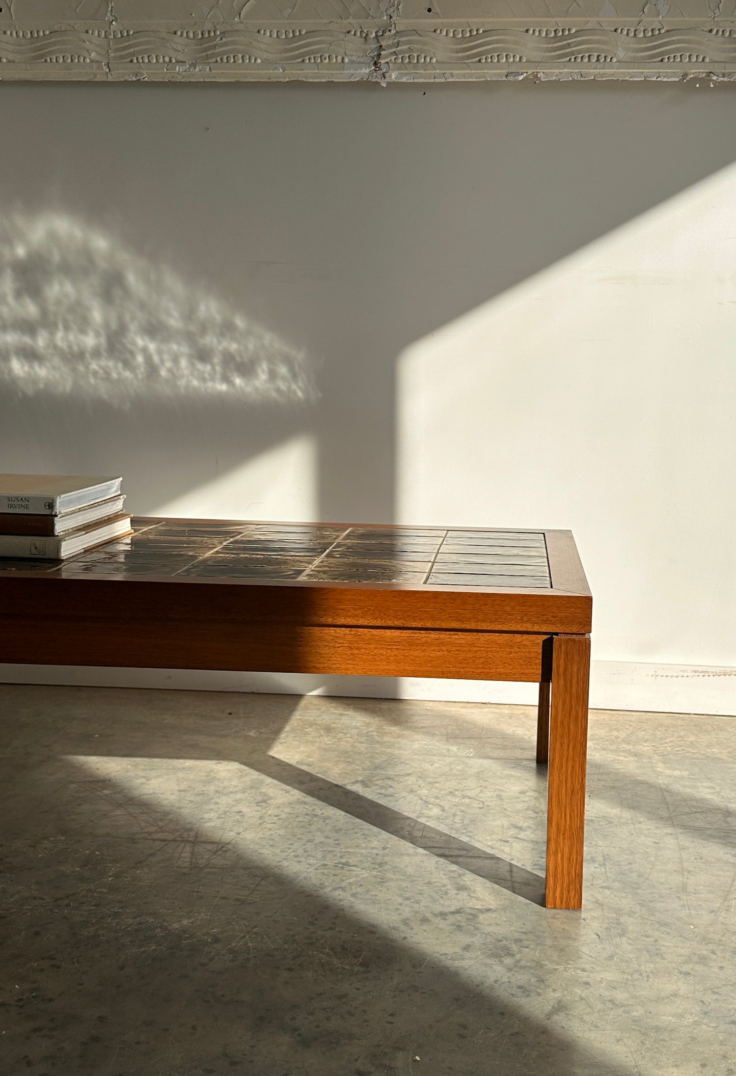 Vintage Mid-Century Green Tile & Timber Coffee Table