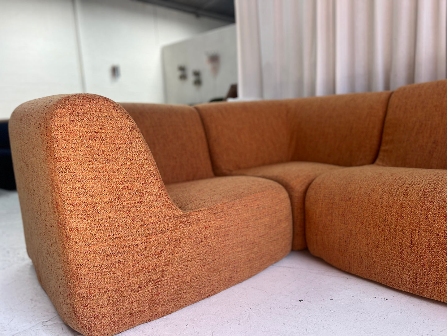 Bespoke Vintage Boucle Curved Modular Sofa