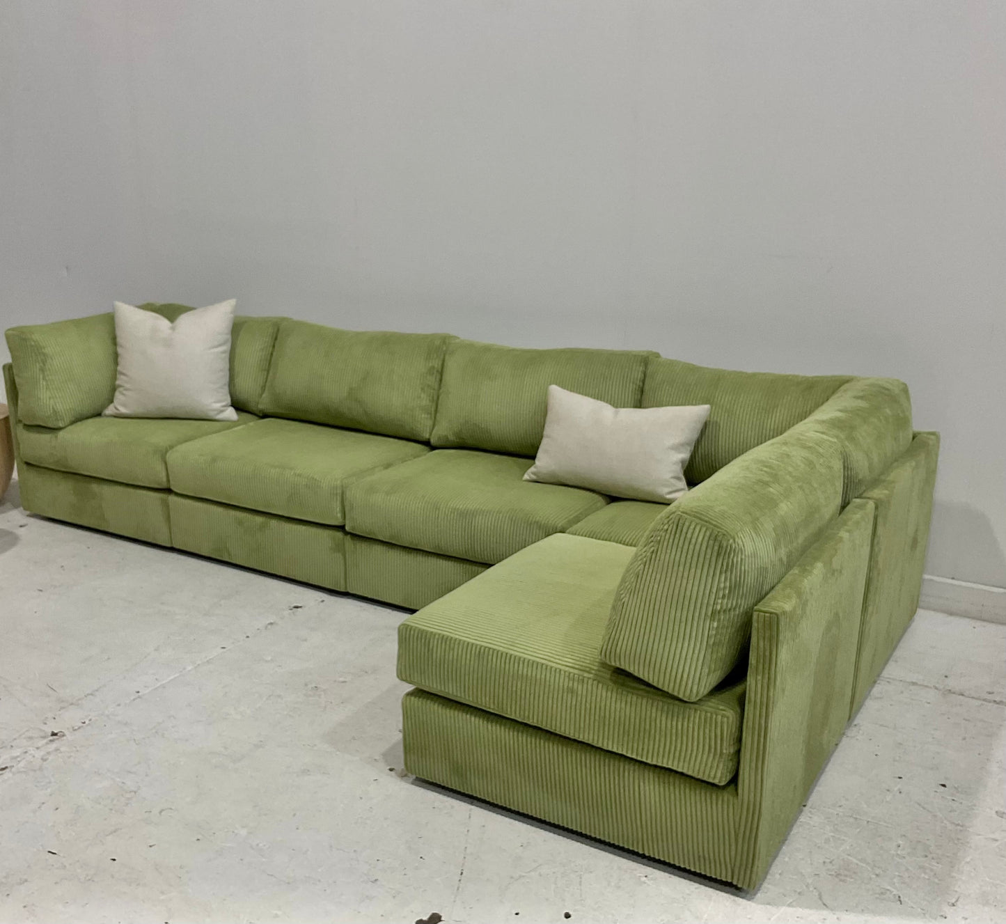 Custom Order - Green Modular Corduroy Sofa Three Seater with Ottoman