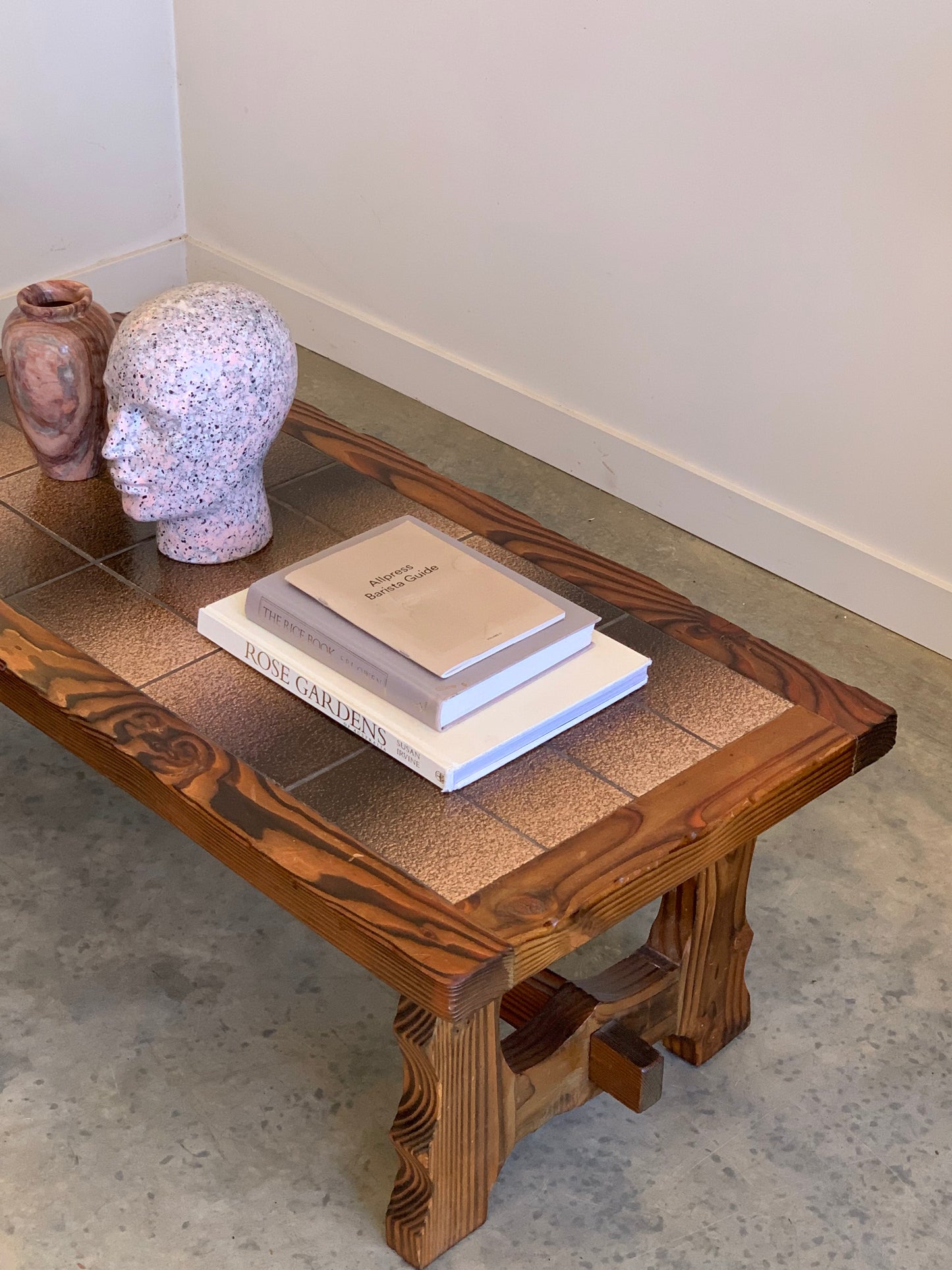 Vintage Retro Tile & Cedar Coffee Table - Spanish Revival