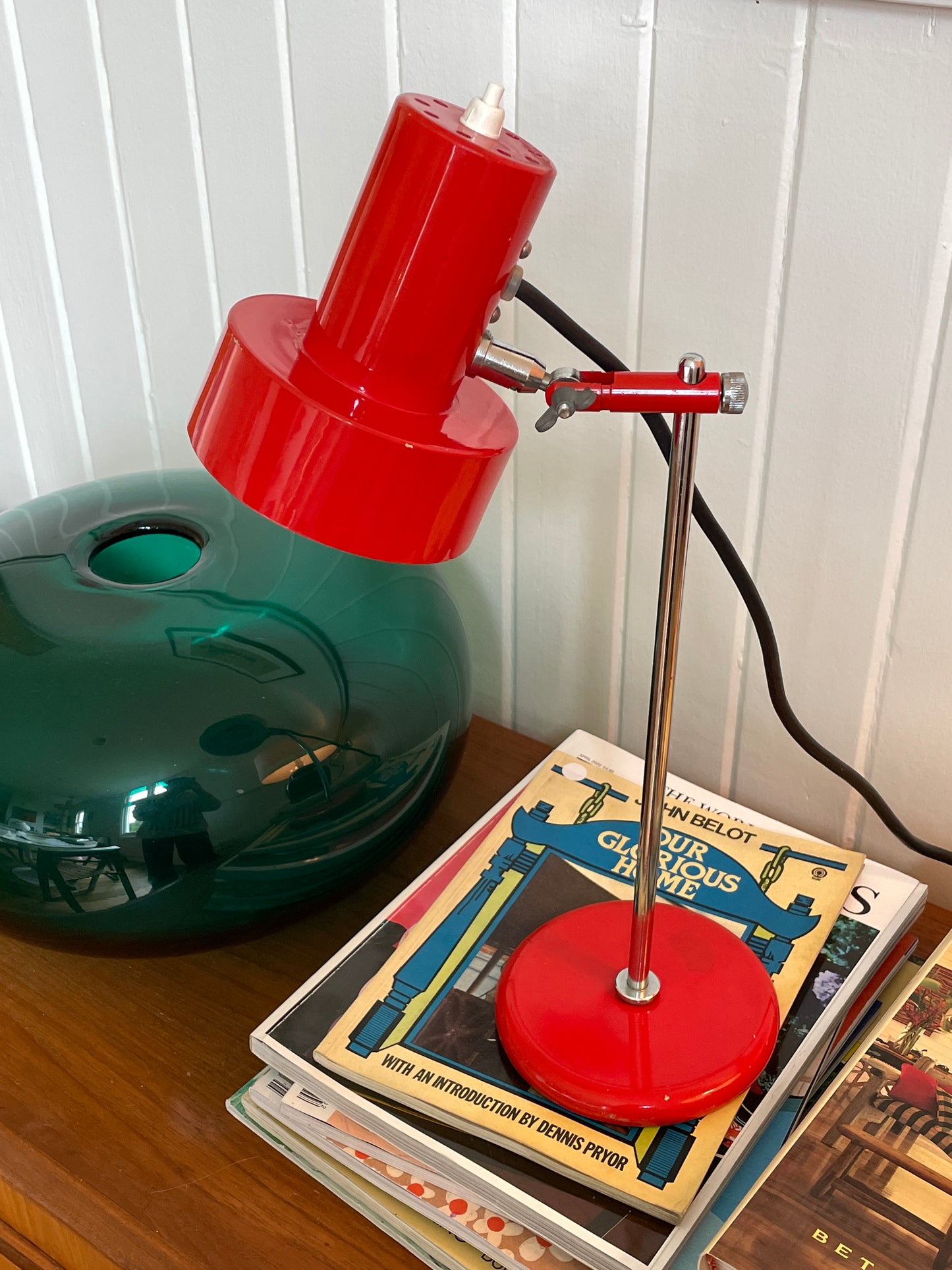 Mid Century red enamel desk lamp