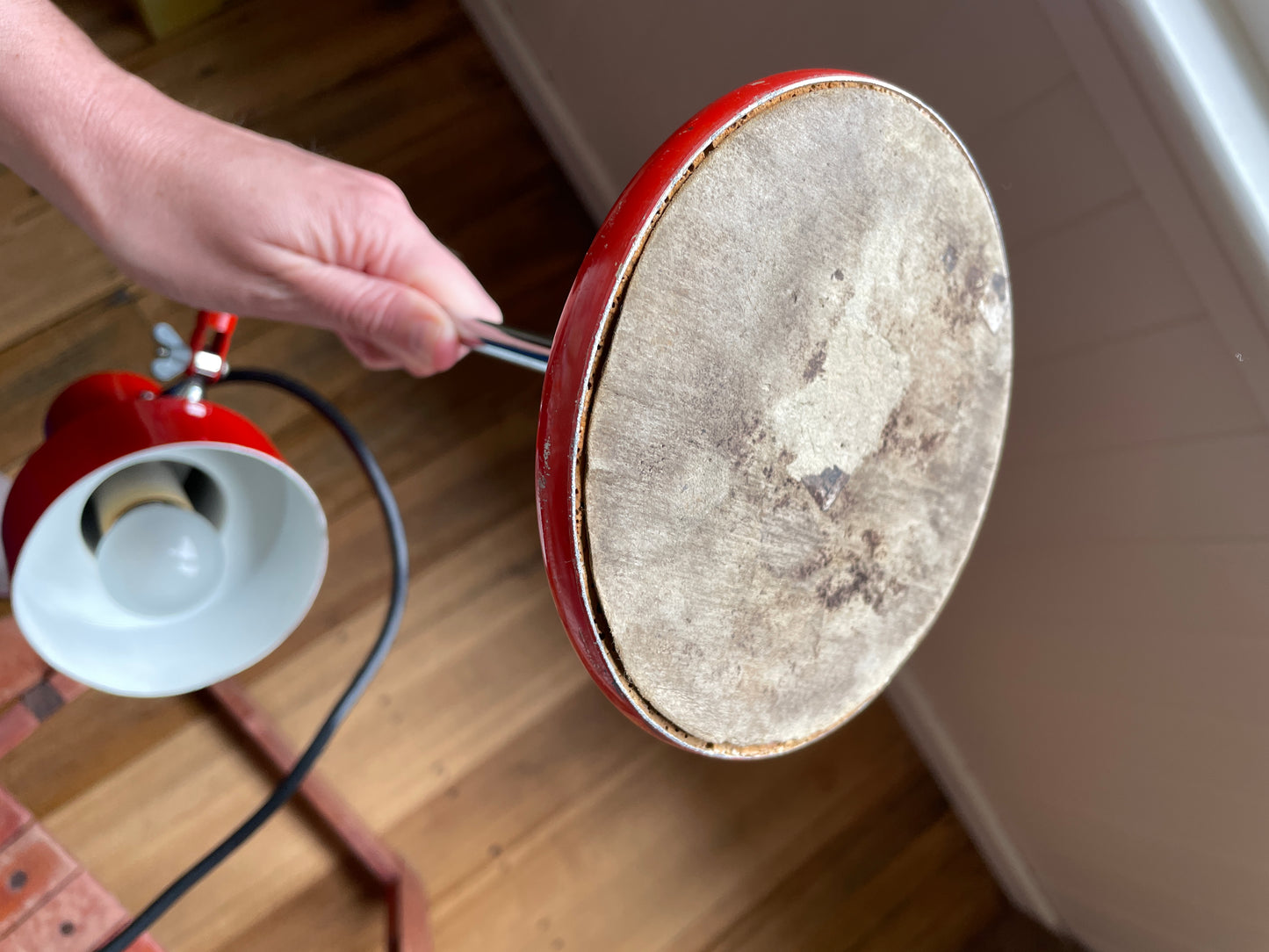 Mid Century red enamel desk lamp