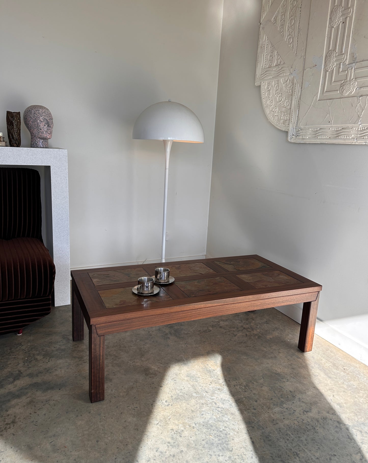 Vintage Mid-Century Rainbow Slate & Timber Coffee Table