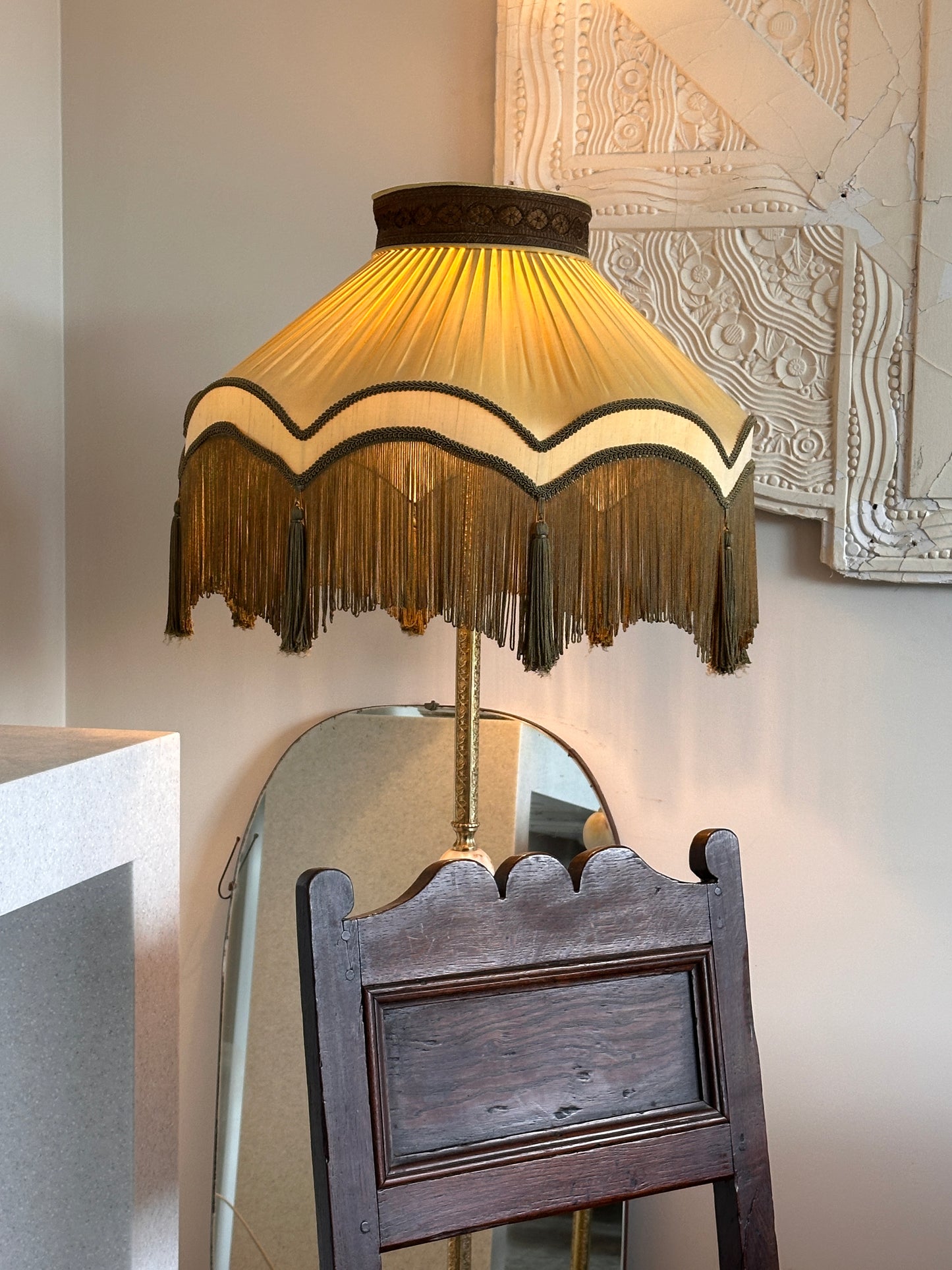 Stunning Green Victorian Silk Tassel Shade Standing Lamp.