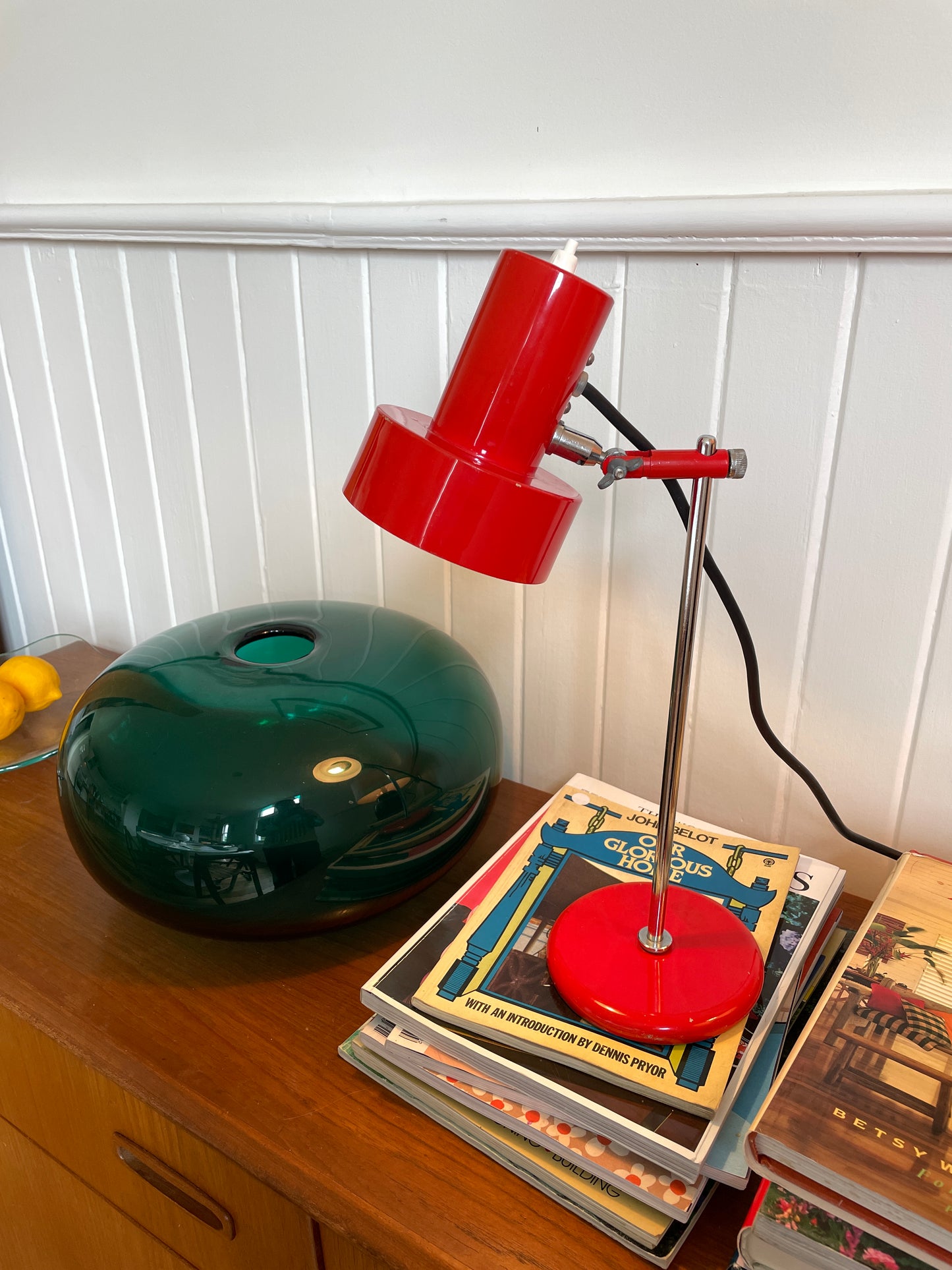 Mid Century red enamel desk lamp