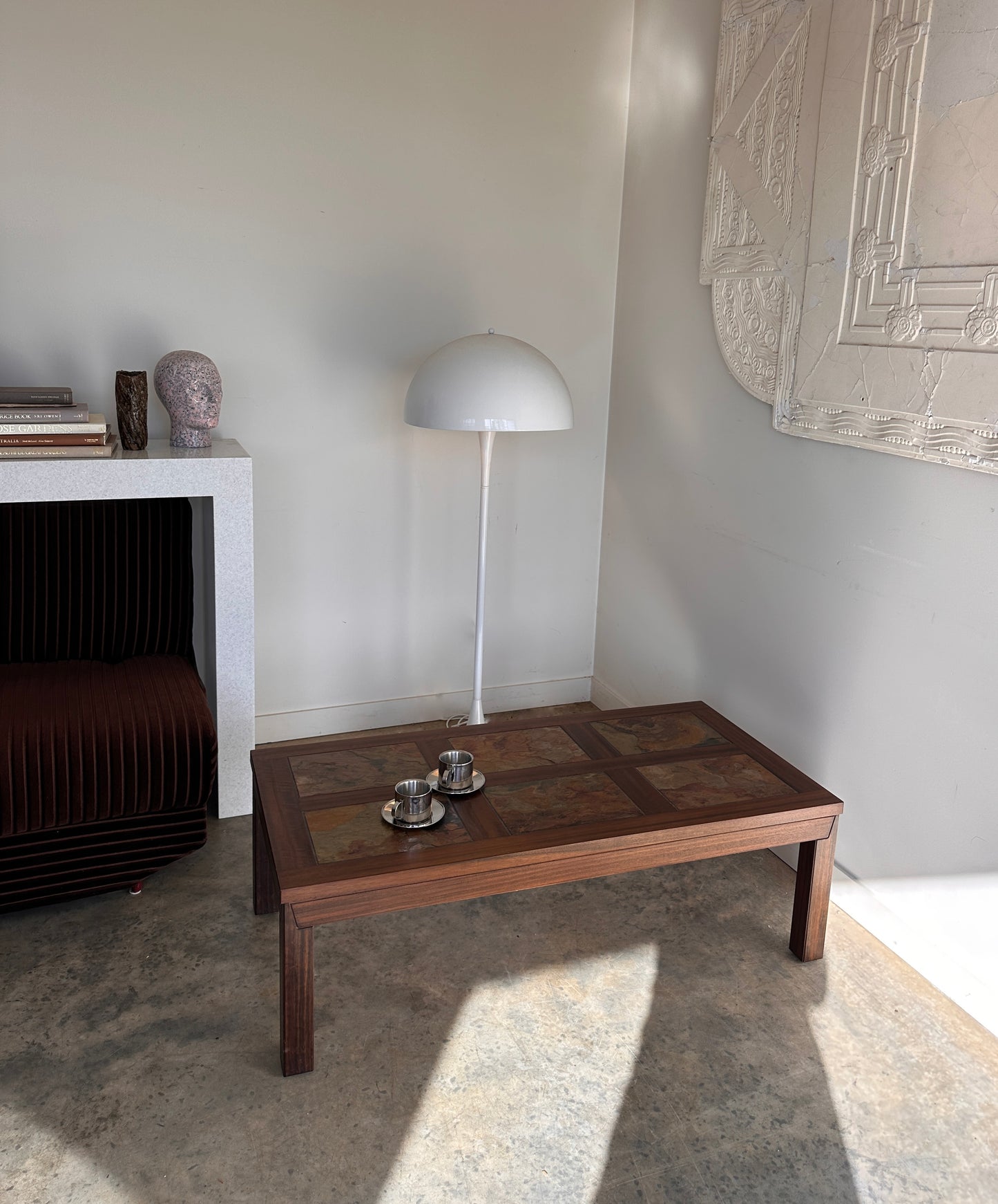 Vintage Mid-Century Rainbow Slate & Timber Coffee Table