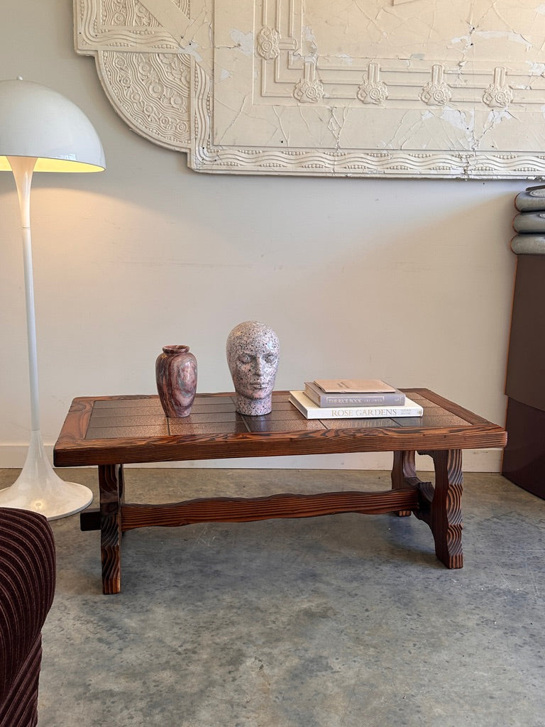 Vintage Retro Tile & Cedar Coffee Table - Spanish Revival