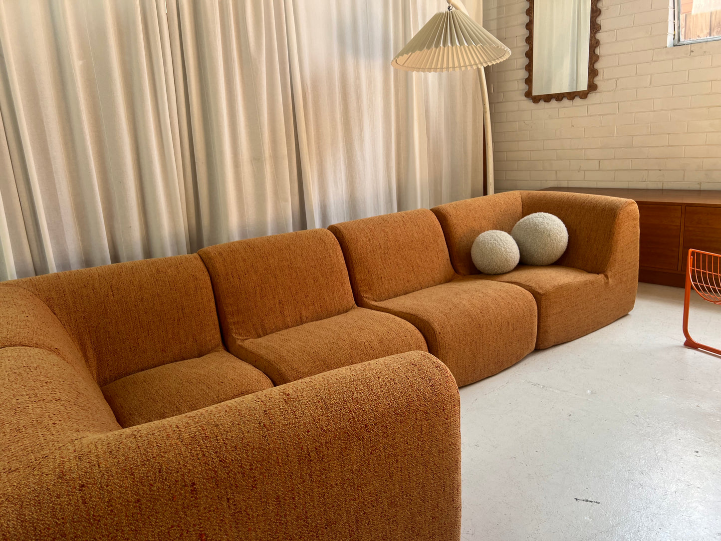 Bespoke Vintage Boucle Curved Modular Sofa
