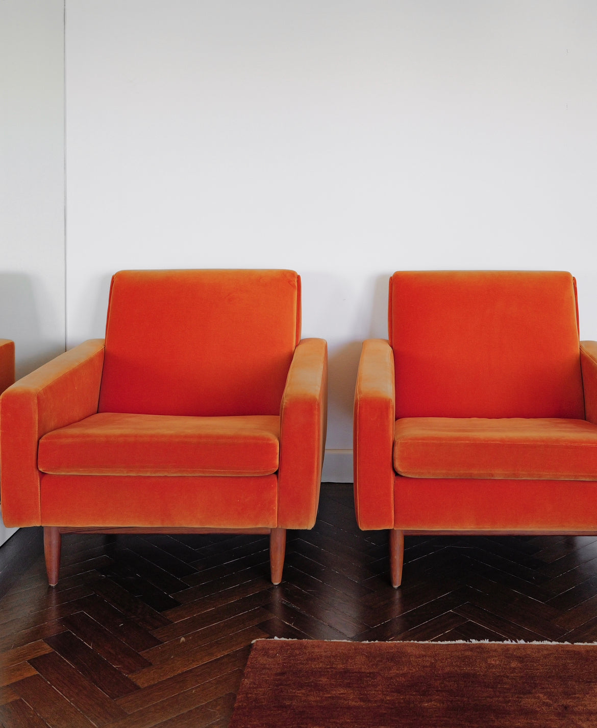 Pair Orange Velvet Parker Armchairs