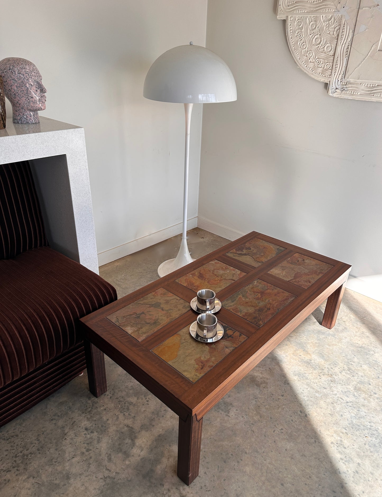 Vintage Mid-Century Rainbow Slate & Timber Coffee Table