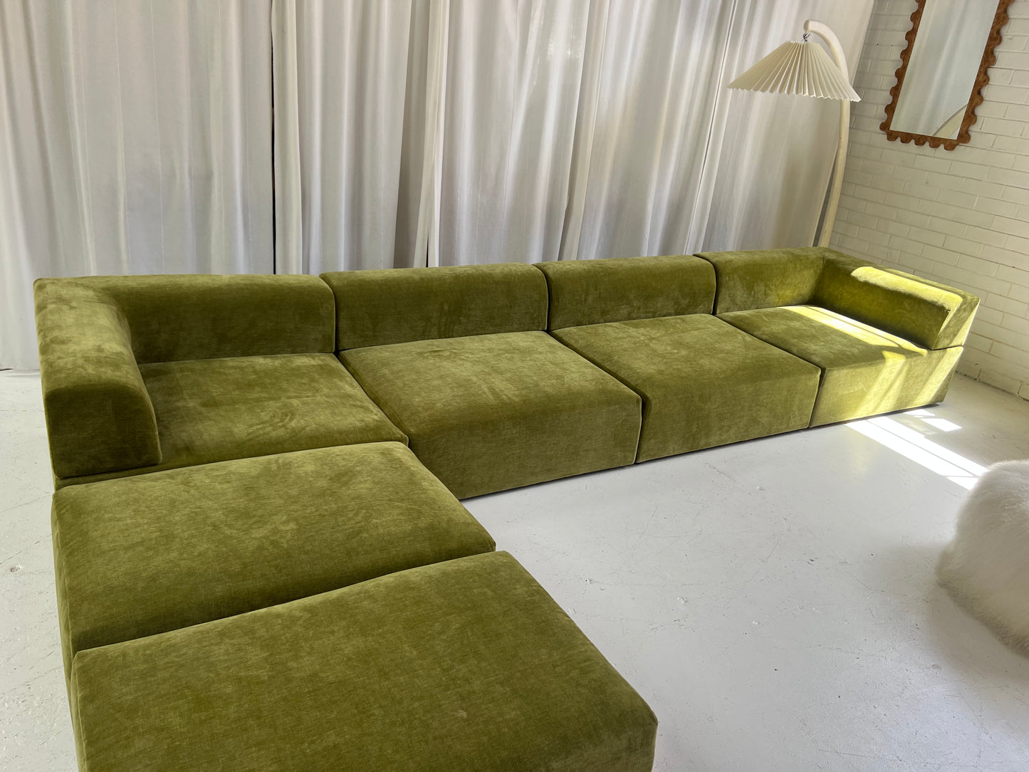 Bespoke Large Olive Velvet Modular Sofa Set