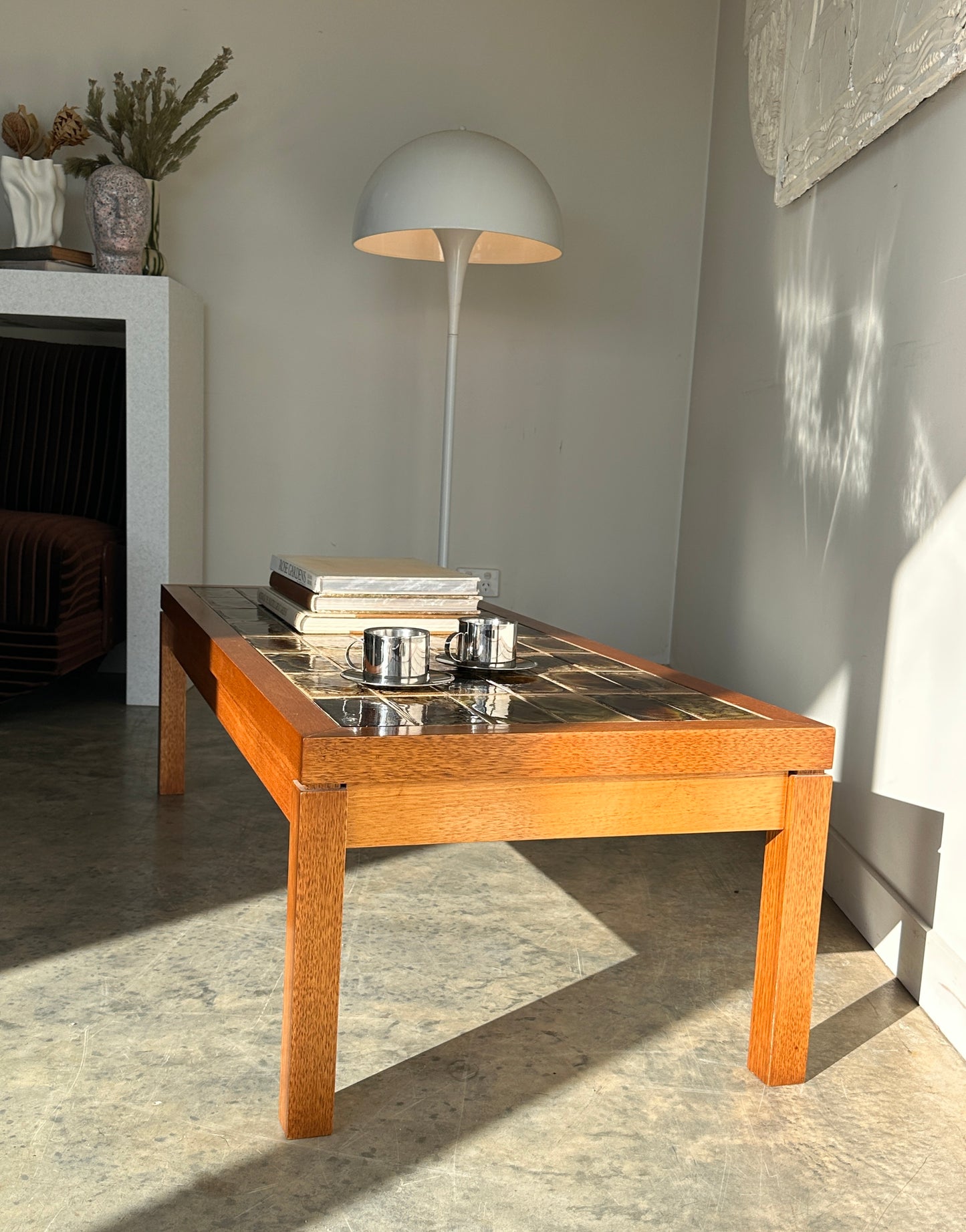 Vintage Mid-Century Green Tile & Timber Coffee Table