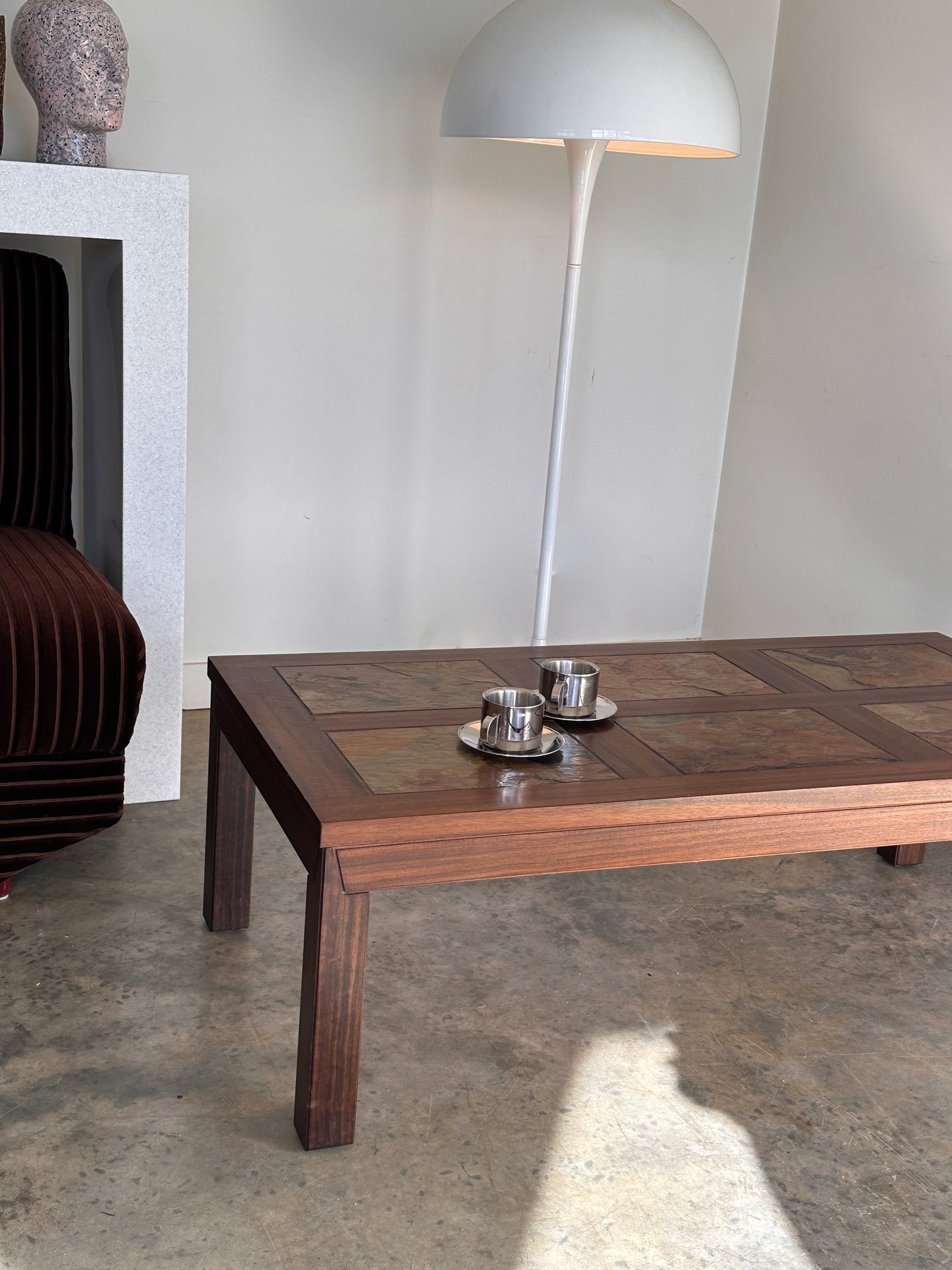 Vintage Mid-Century Rainbow Slate & Timber Coffee Table