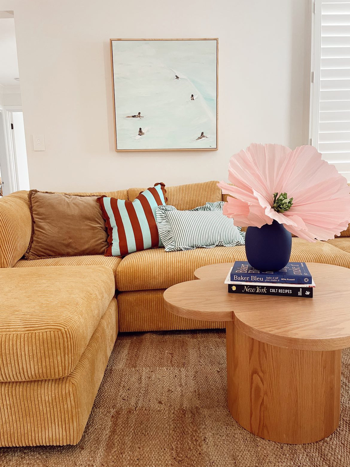 Custom Order - Green Modular Corduroy Sofa Three Seater with Ottoman