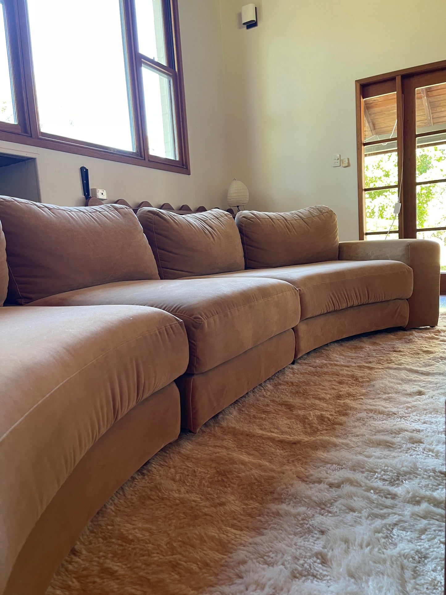 On Hold - Large Modular Soft Camel Velvet Sofa