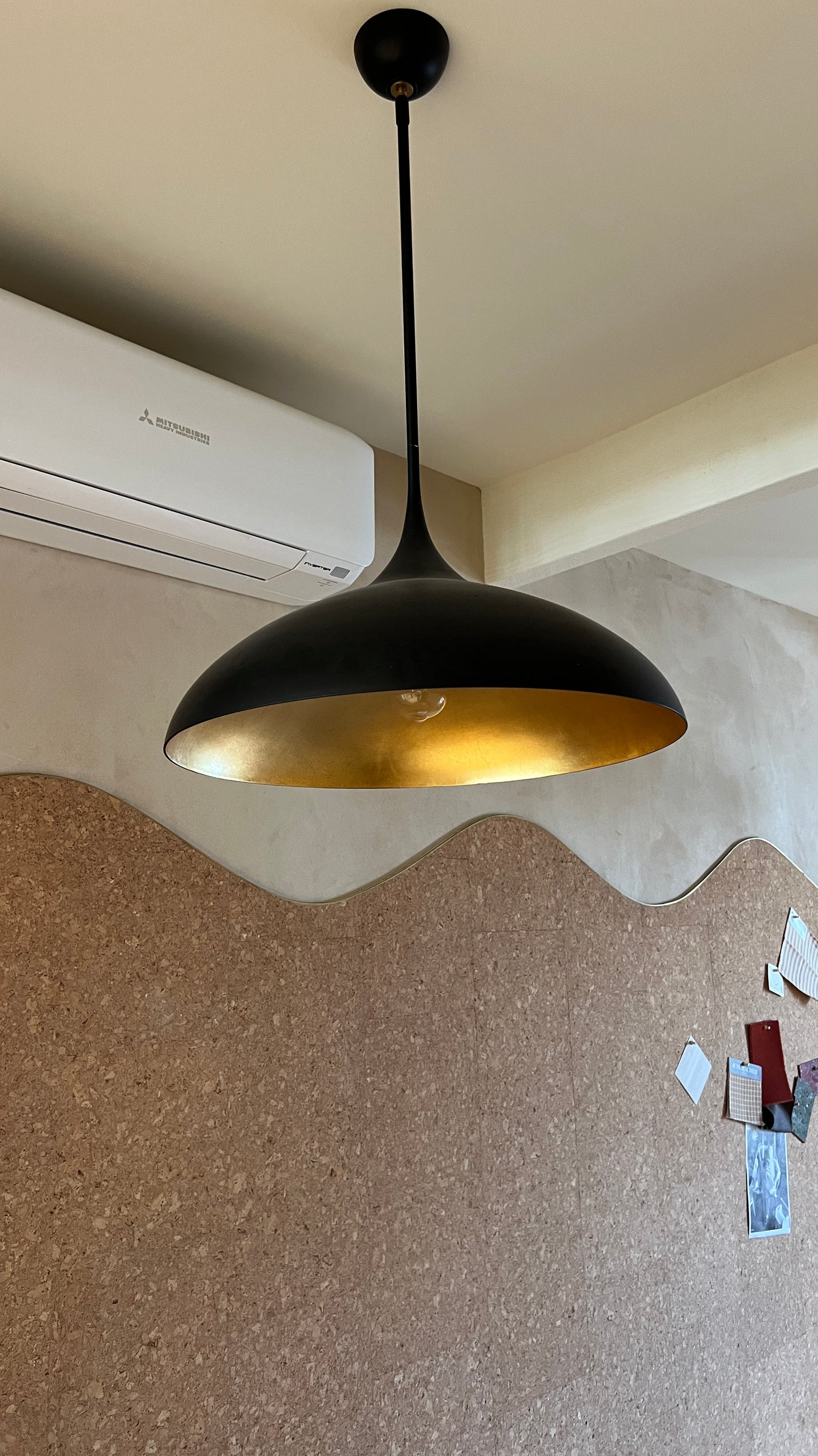 Agnes Large Pendant in Matte Black with Gild Interior - Two Available