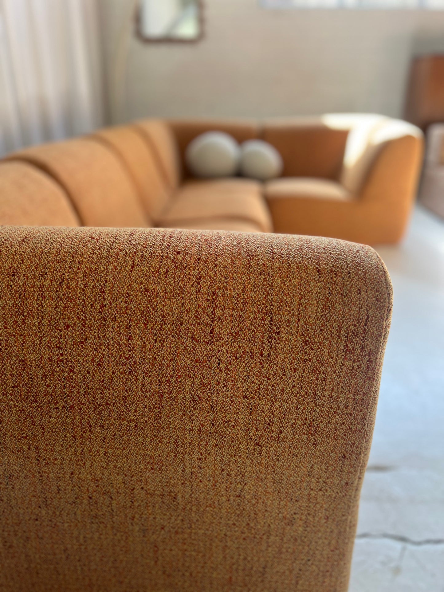 Bespoke Vintage Boucle Curved Modular Sofa
