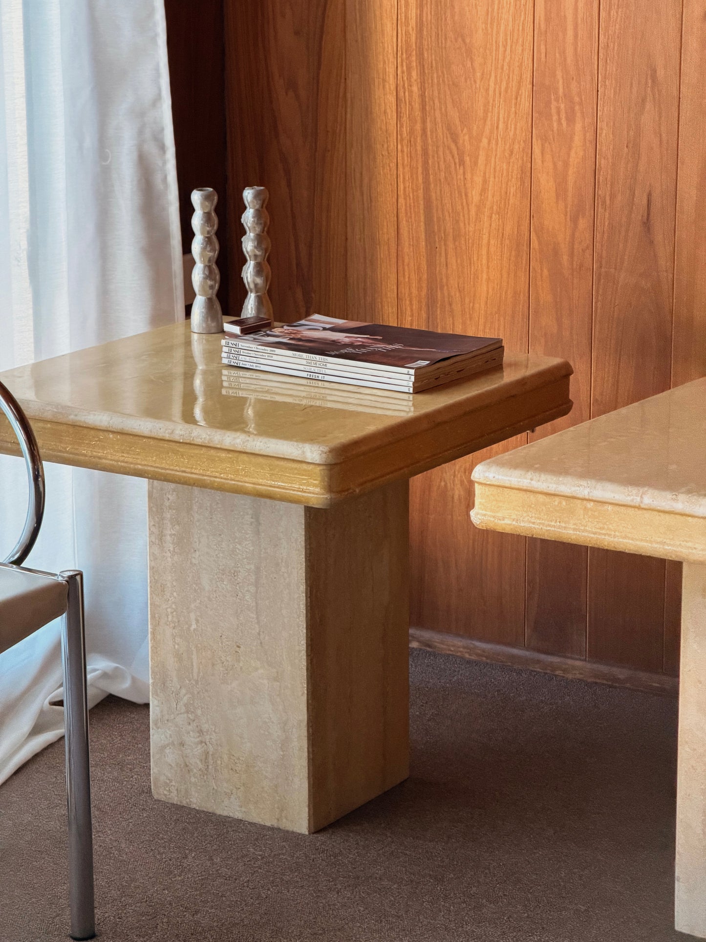 Pair of Vintage Italian Travertine Tables