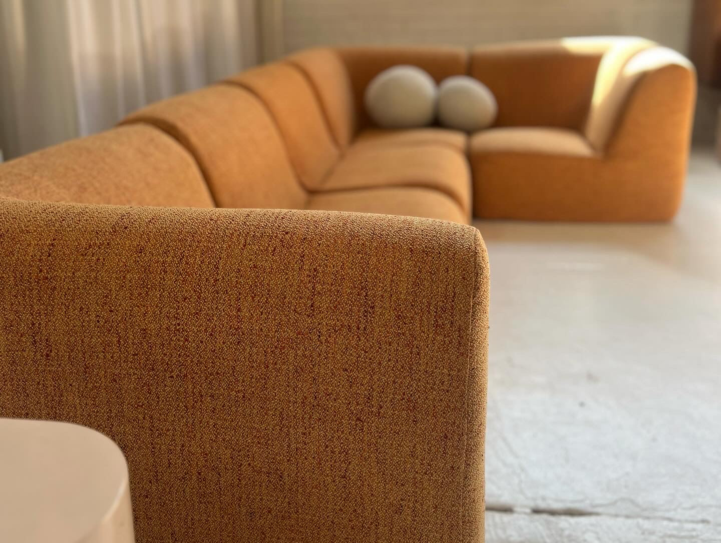Bespoke Vintage Boucle Curved Modular Sofa