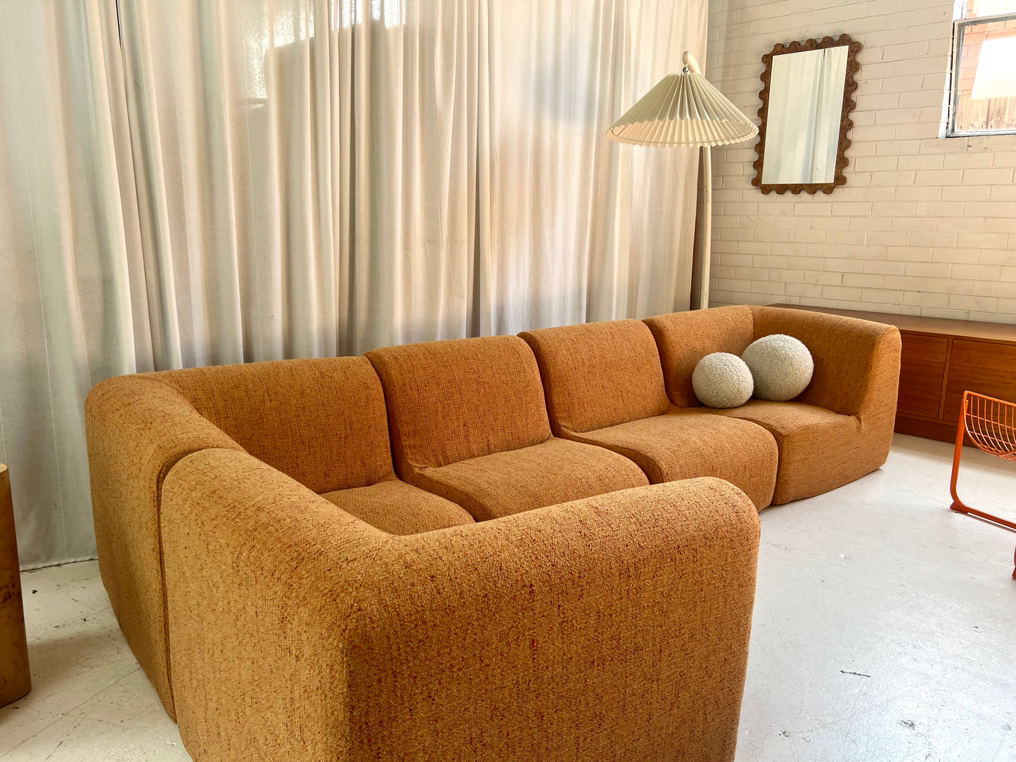 Bespoke Vintage Boucle Curved Modular Sofa