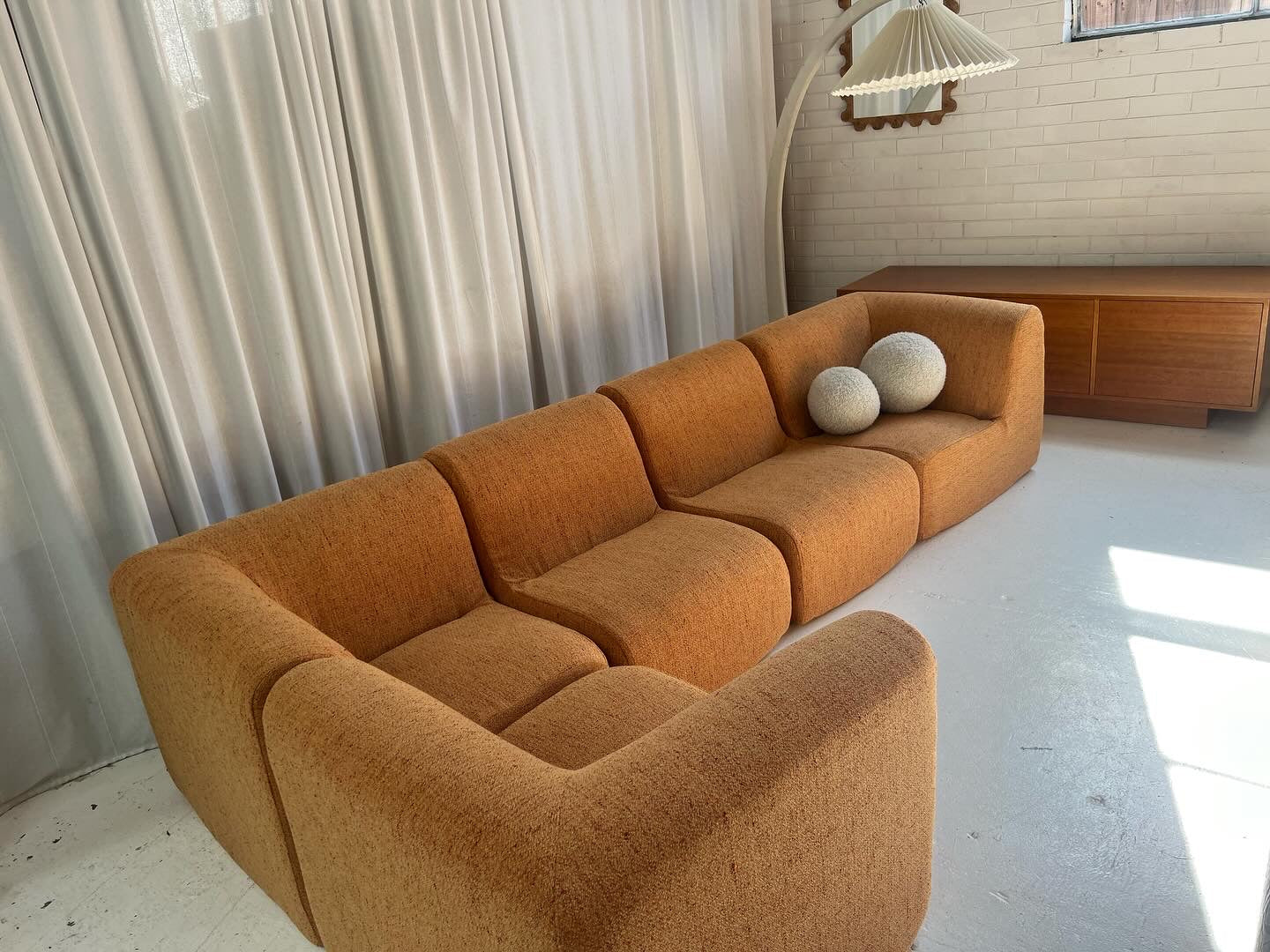 Bespoke Vintage Boucle Curved Modular Sofa