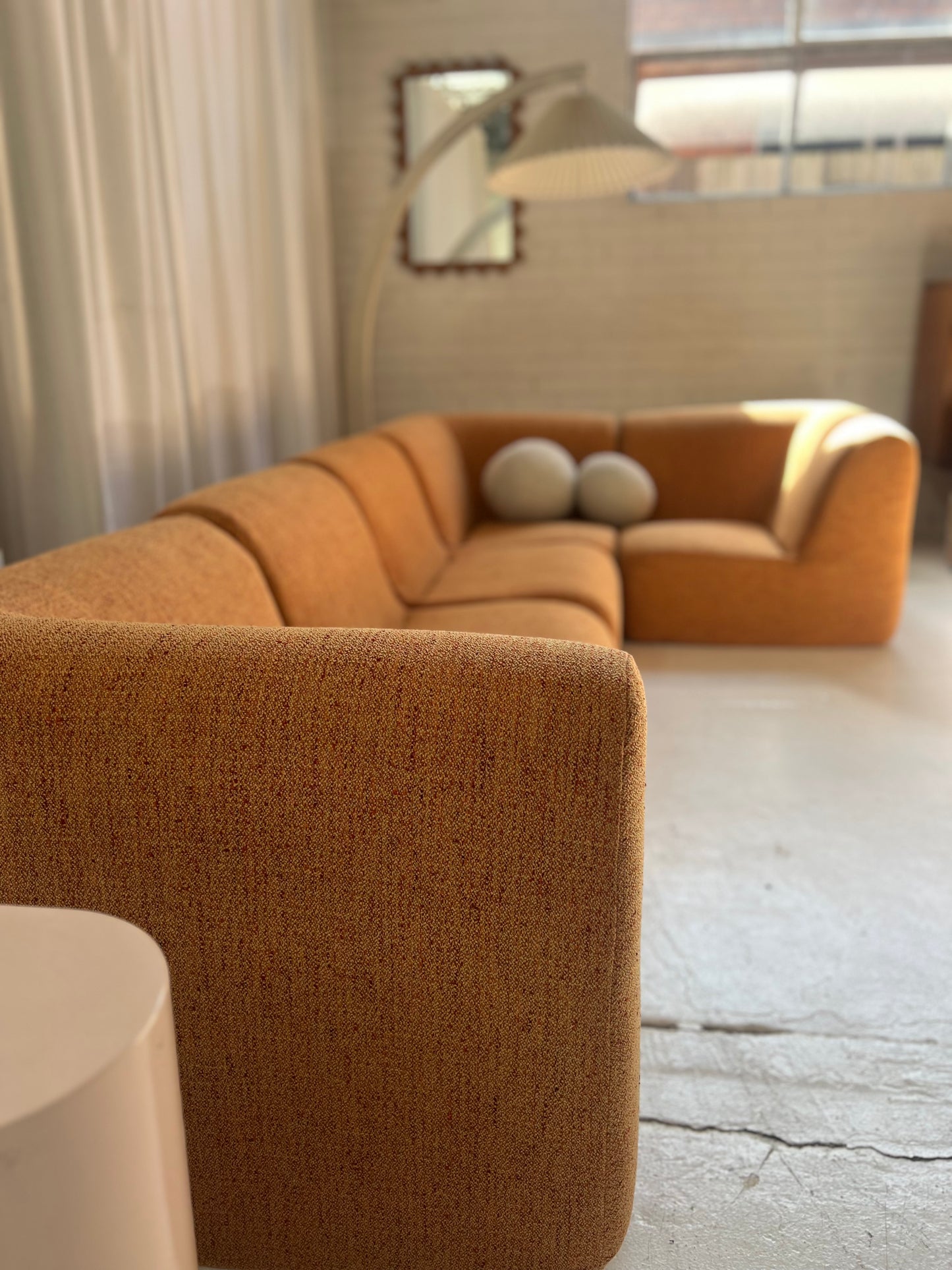 Bespoke Vintage Boucle Curved Modular Sofa