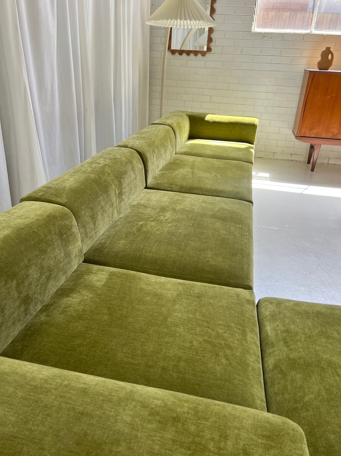 Bespoke Large Olive Velvet Modular Sofa Set