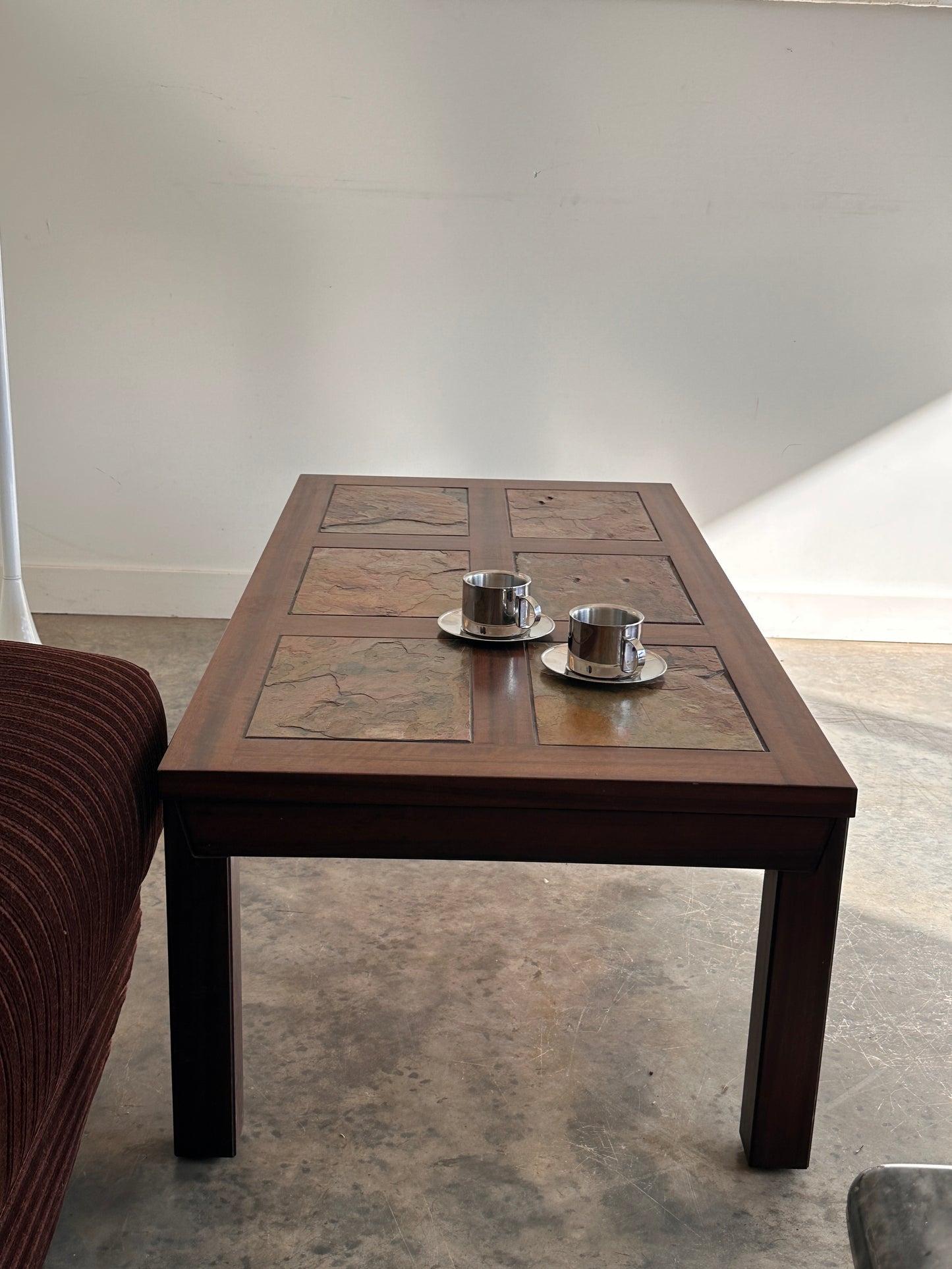 Vintage Mid-Century Rainbow Slate & Timber Coffee Table