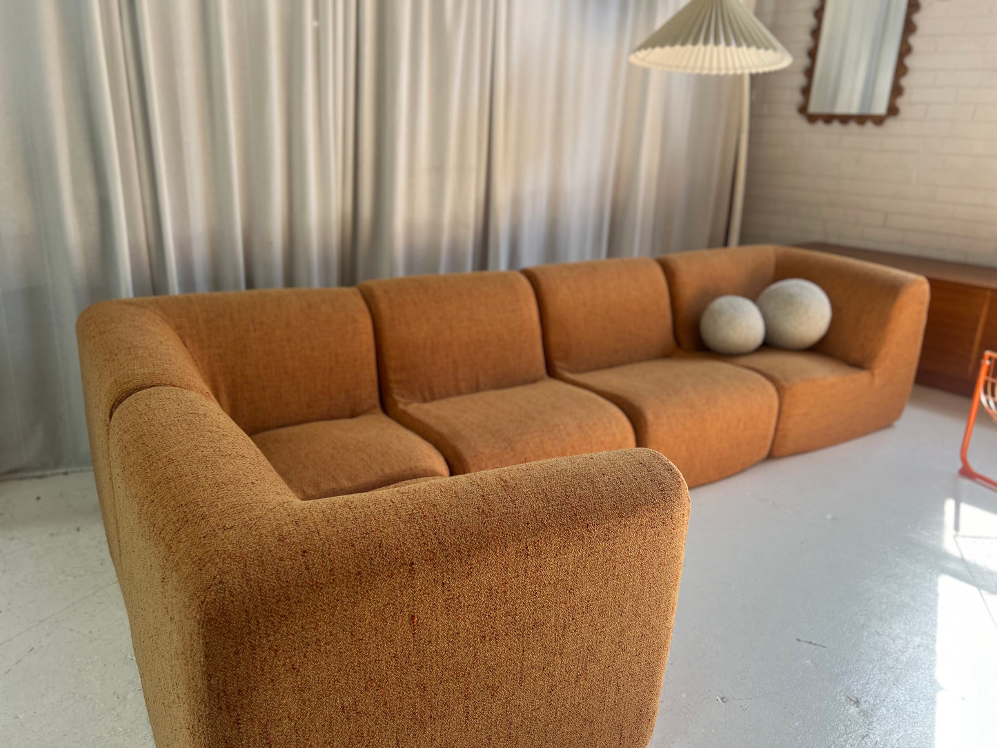 Bespoke Vintage Boucle Curved Modular Sofa