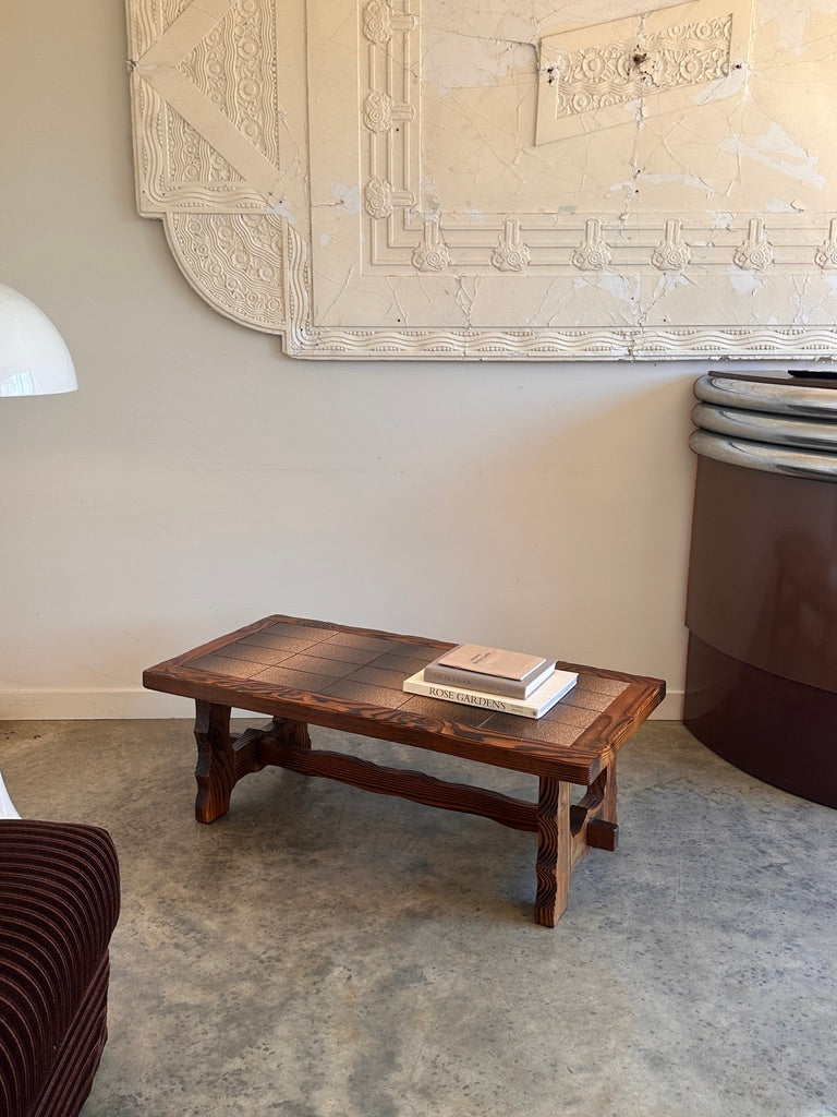 Vintage Retro Tile & Cedar Coffee Table - Spanish Revival
